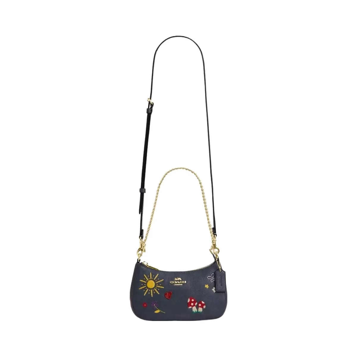 Coach Teri Mini Crossbody Bag With Embroidery in Gold Dark Denim