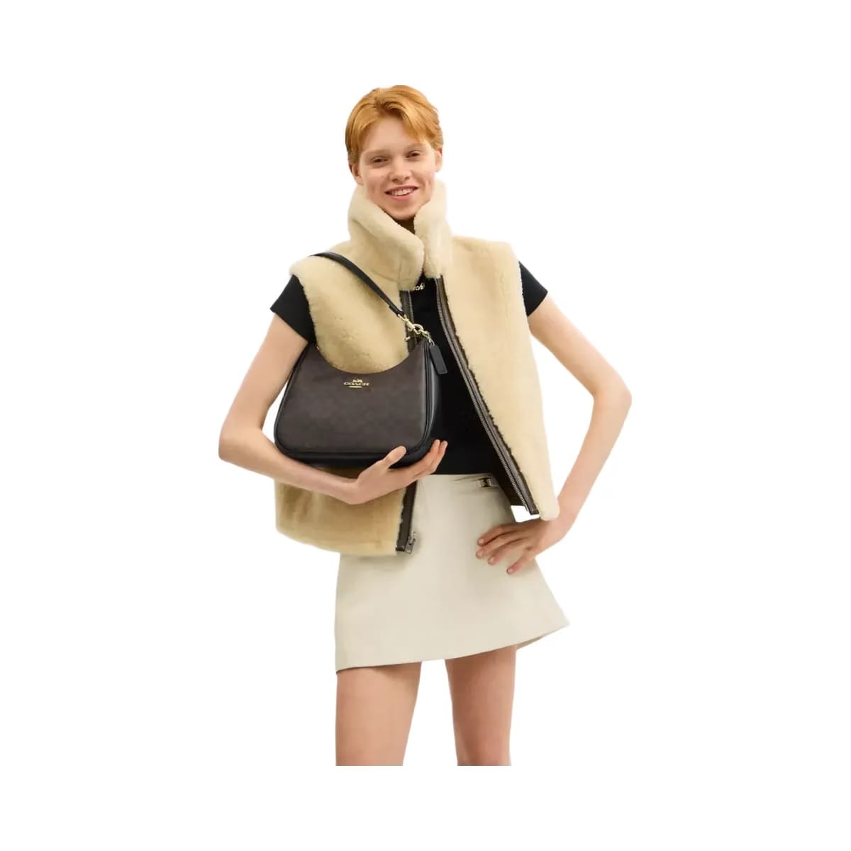 Coach Teri Hobo Bag In Signature Canvas in Gold Walnut Black