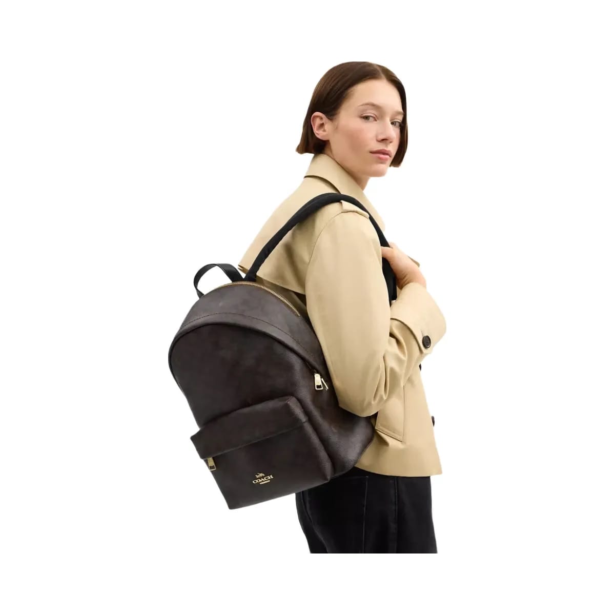 Coach Taylor Small Backpack In Signature Canvas in Gold Walnut Black