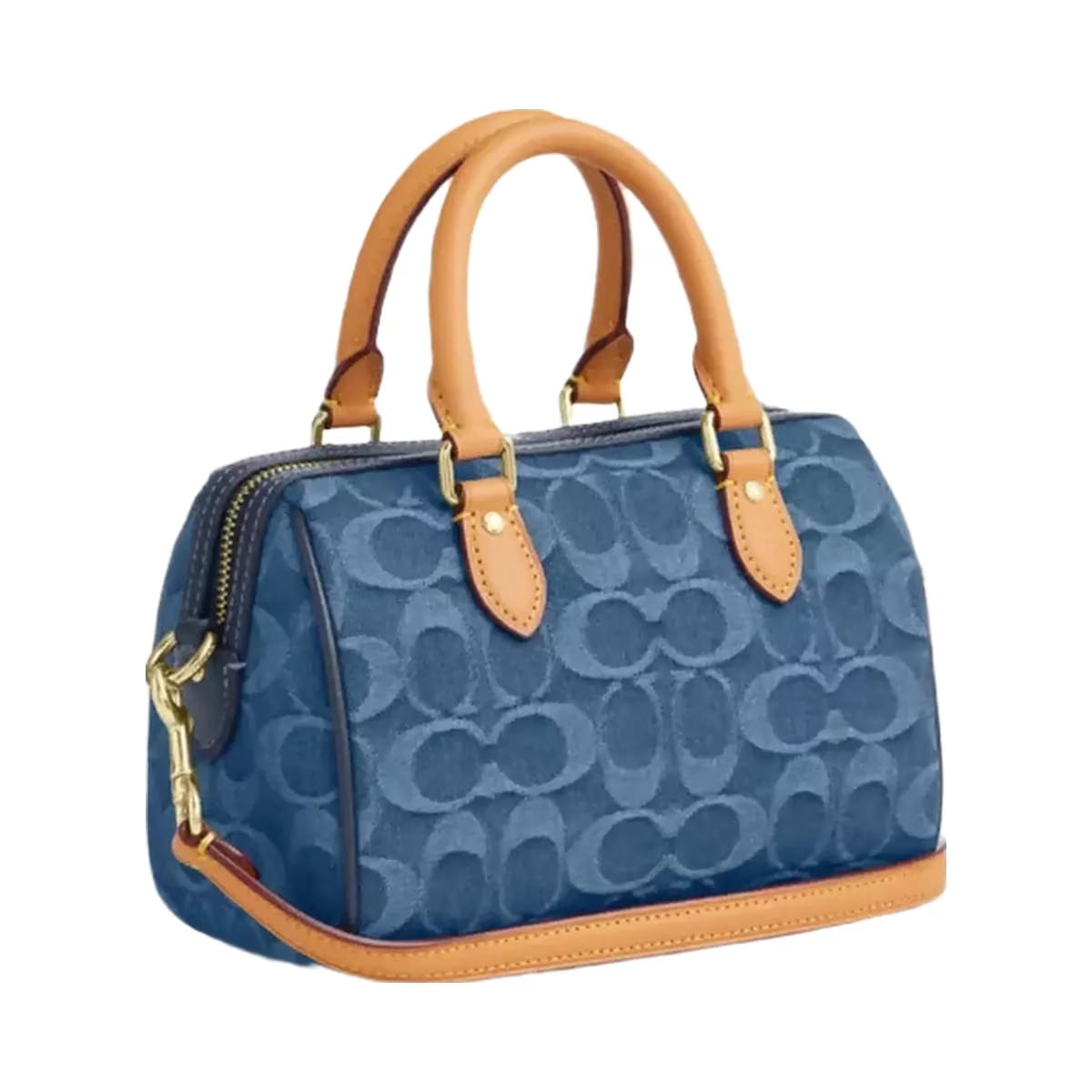 Coach Mini Rowan Crossbody Bag In Signature Denim in Gold Indigo