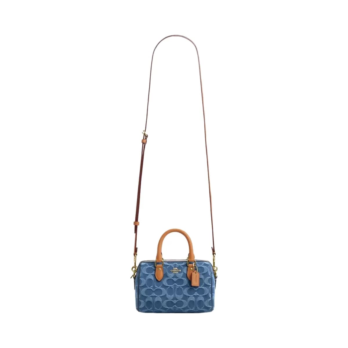 Coach Mini Rowan Crossbody Bag In Signature Denim in Gold Indigo