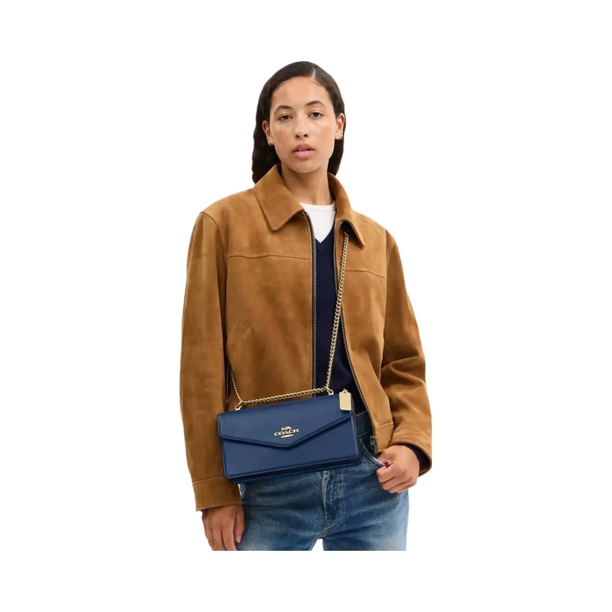 Coach Klare Envelope Crossbody Bag Calf Leather-Gold-Deep Blue