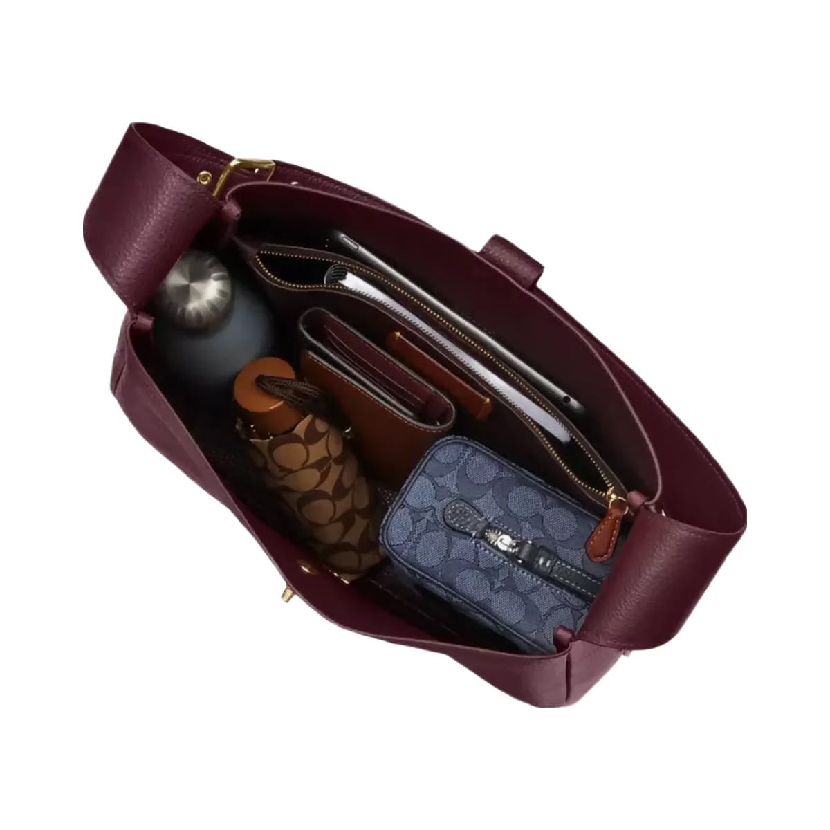 Coach Hadley Large Shoulder Bag in Gold Dark Wine