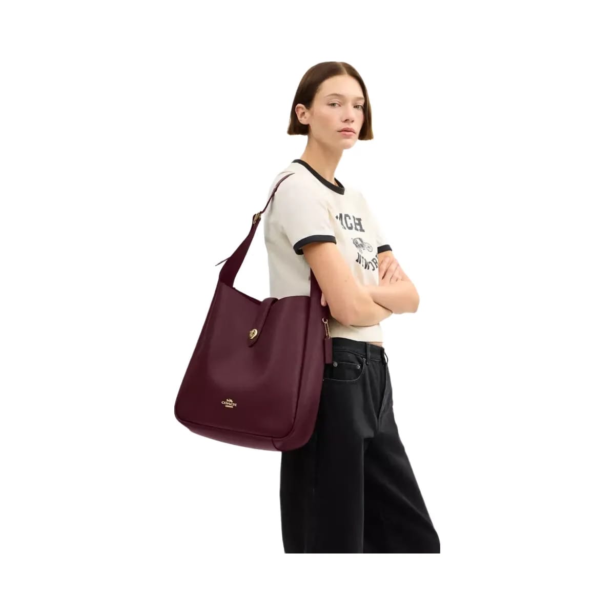 Coach Hadley Large Shoulder Bag in Gold Dark Wine