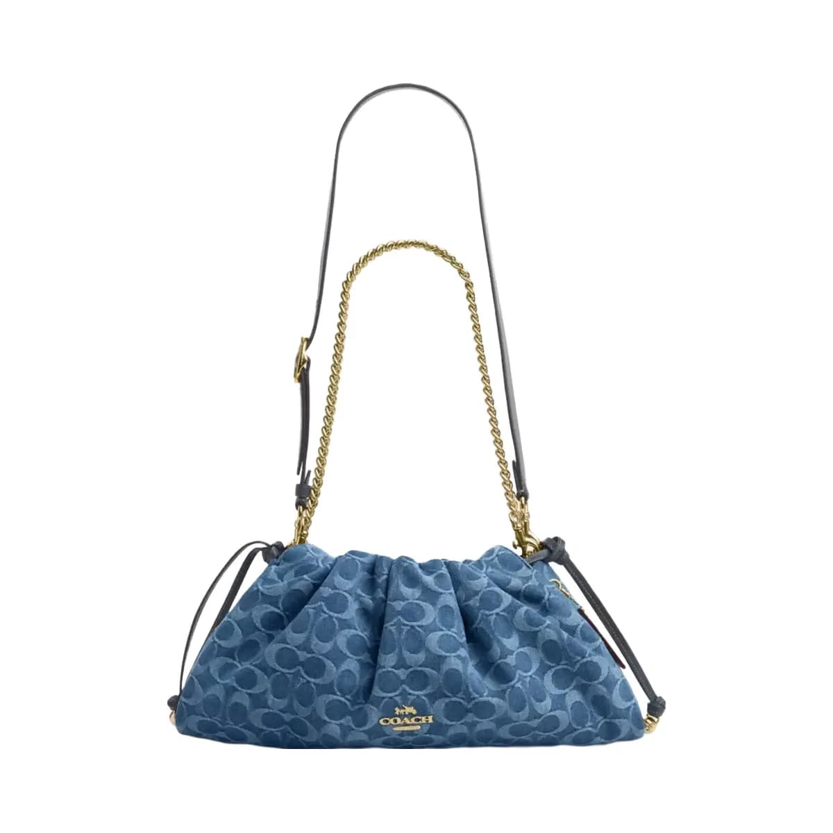 Coach Faye Large Shoulder Bag In Signature Denim in Gold Indigo