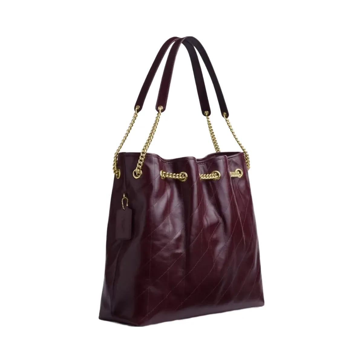 Coach Evelyn Large Shoulder Bag With Quilting in Gold Dark Wine