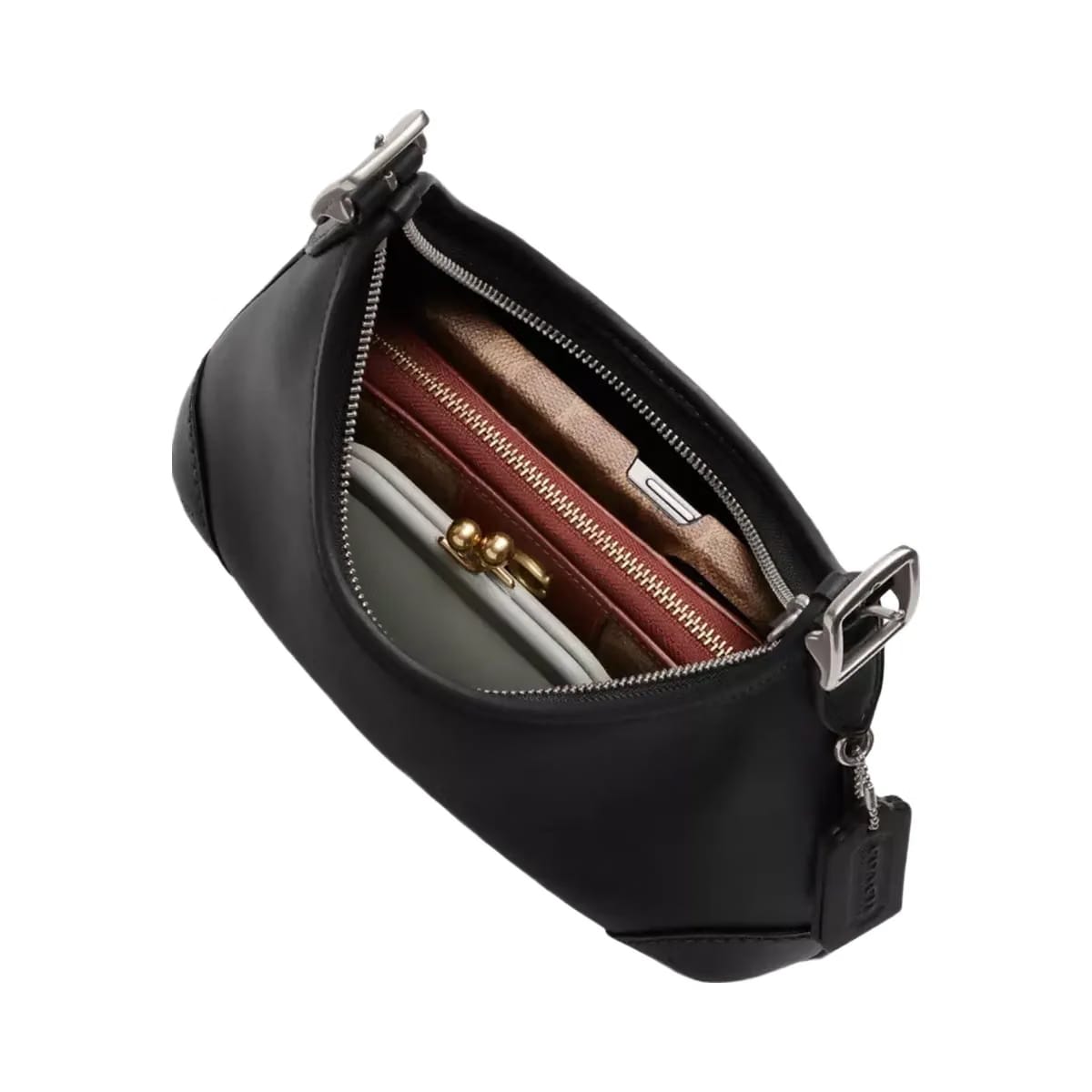 Coach Hamptons Hobo Bag Glovetan Leather-Silver-Black