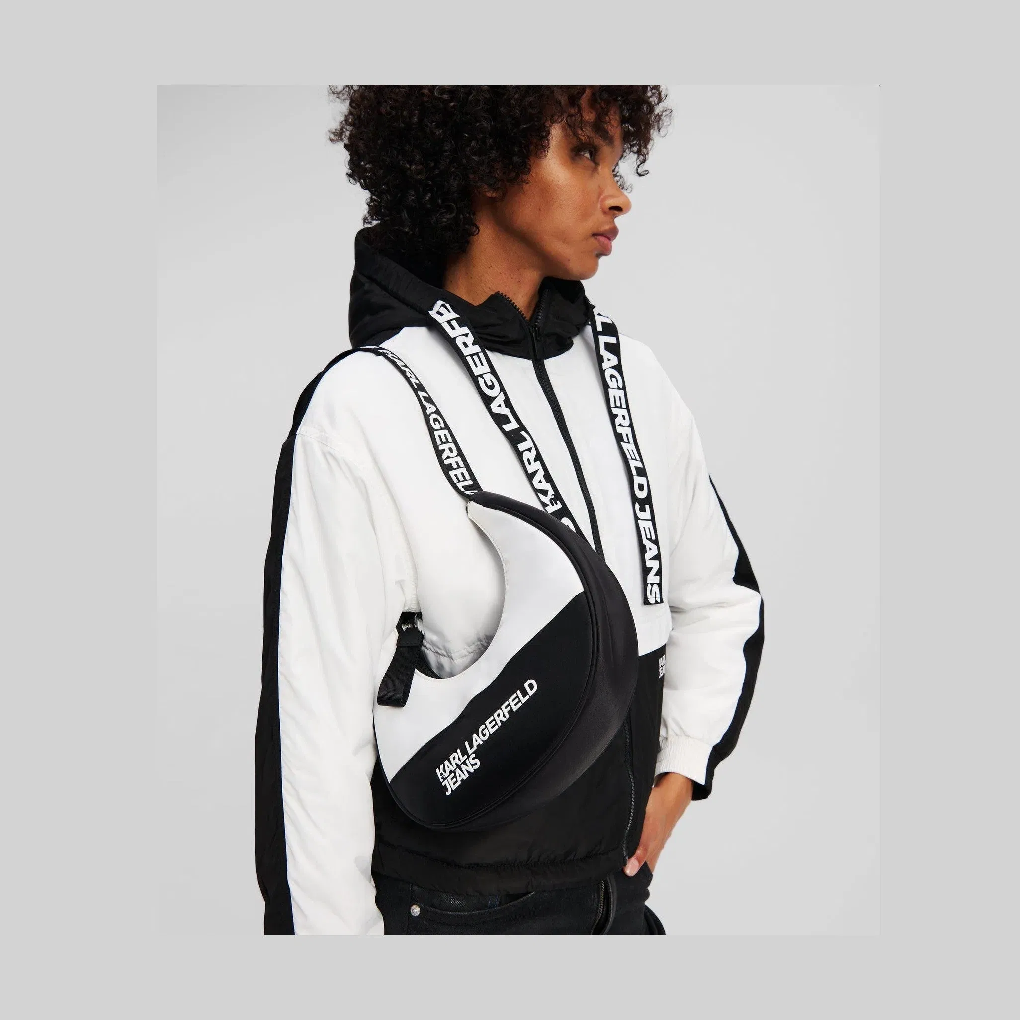 Karl Lagerfeld Nylon Moon Shoulder Bag White/Black