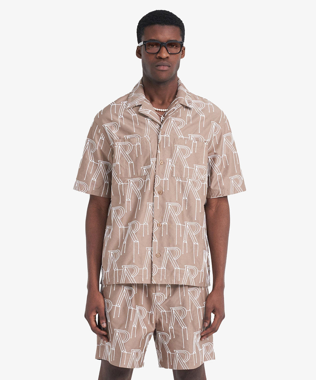 Represent Embroidered Initial Overshirt Washed Taupe