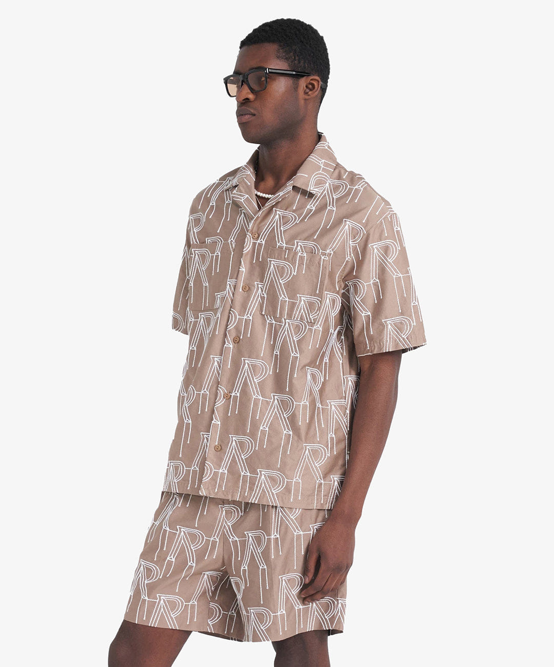 Represent Embroidered Initial Overshirt Washed Taupe