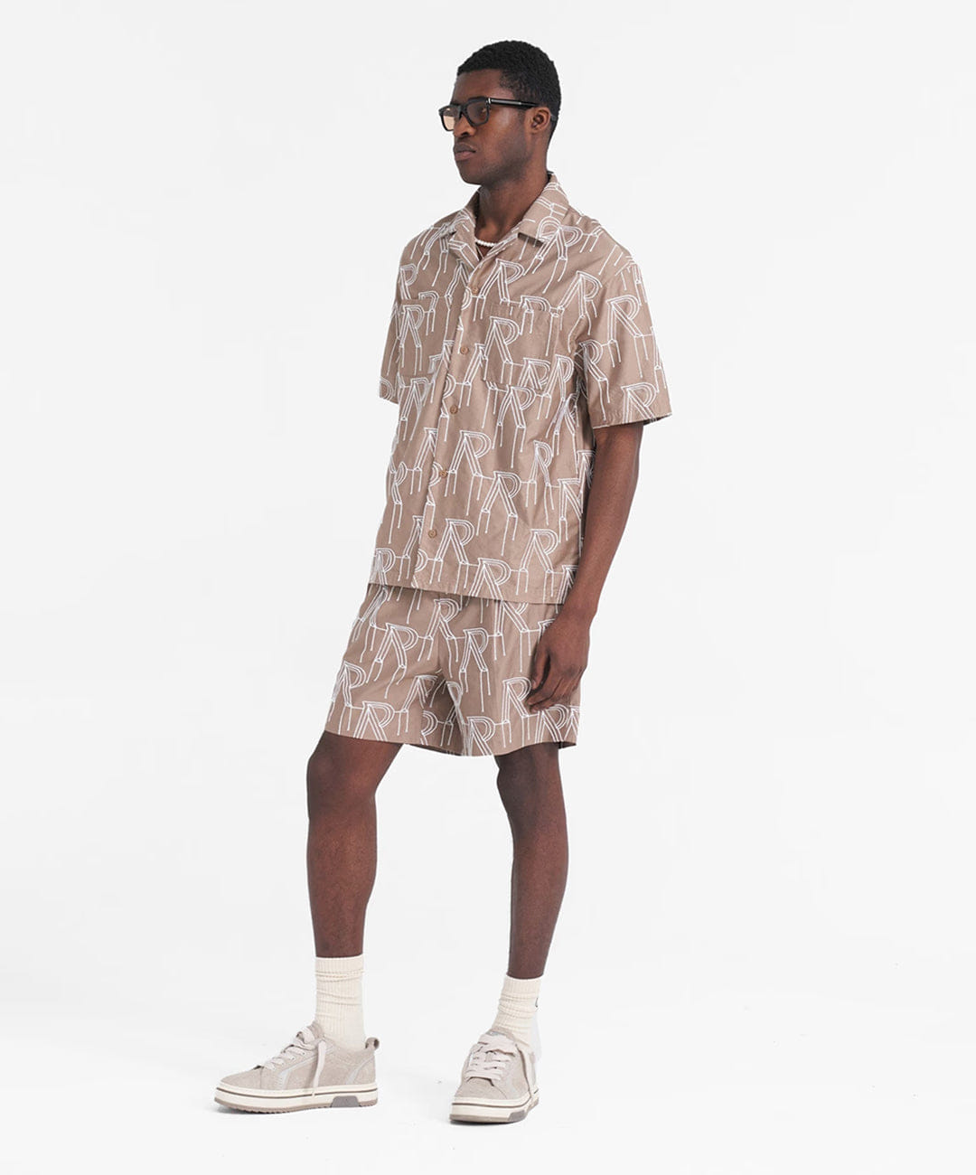 Represent Embroidered Initial Overshirt Washed Taupe