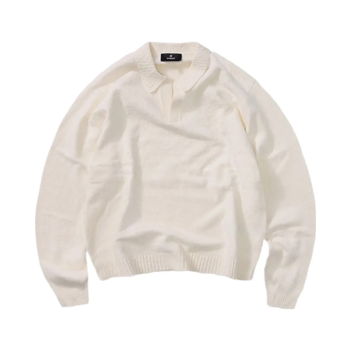 Represent Knitted Polo Aged White