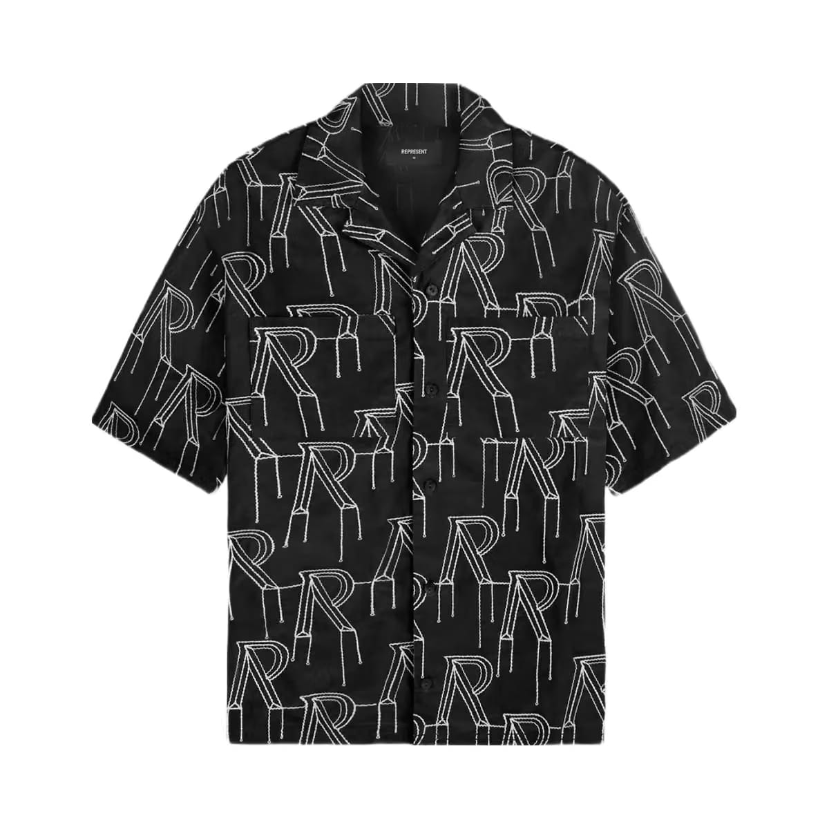 Represent Embroidered Initial Overshirt Black