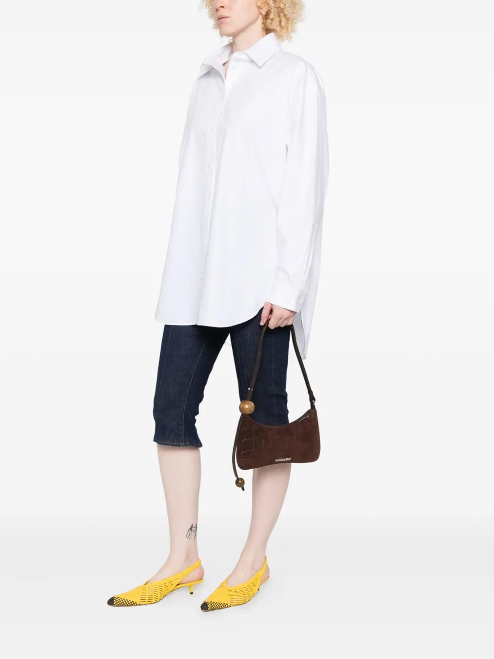 Le Bisou crocodile-effect wood-bead shoulder bag