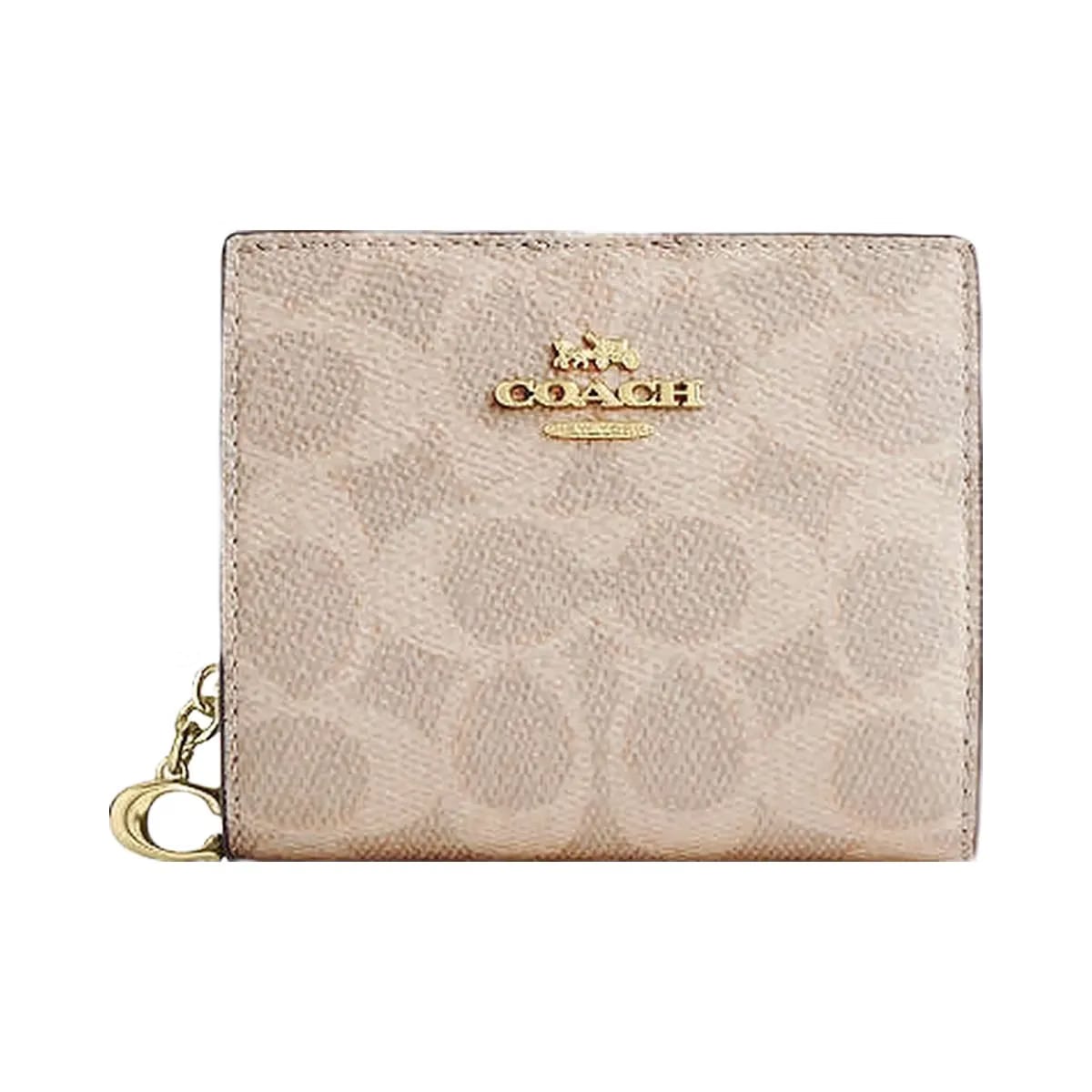 Coach Snap Wallet In Signature Canvas Signature Canvas-Gold-Sand-Chalk