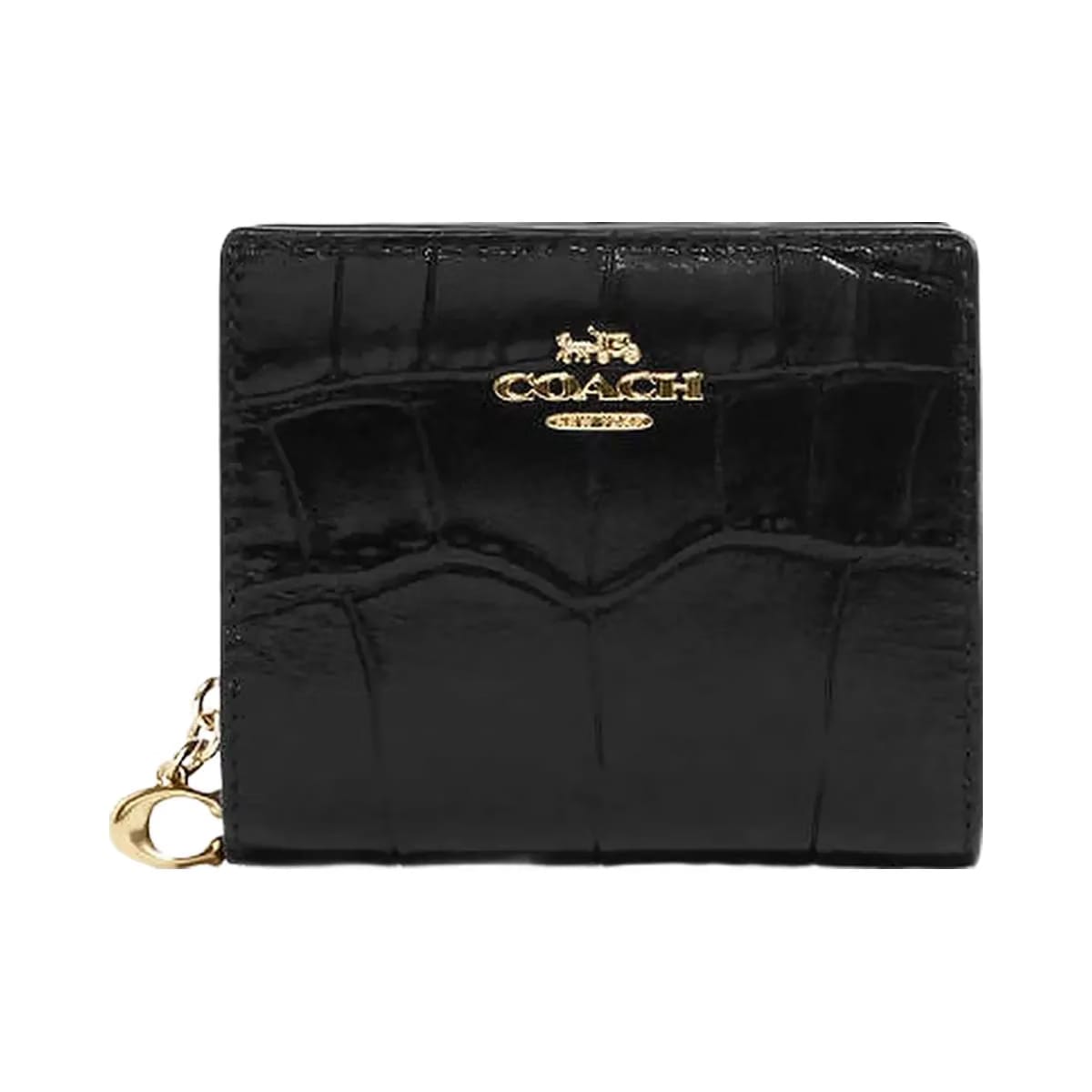 Coach Snap Wallet Embossed Crocodile-Gold-Black
