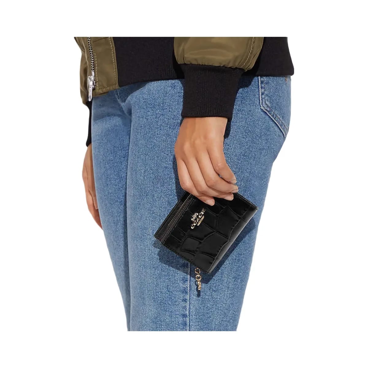 Coach Snap Wallet Embossed Crocodile-Gold-Black