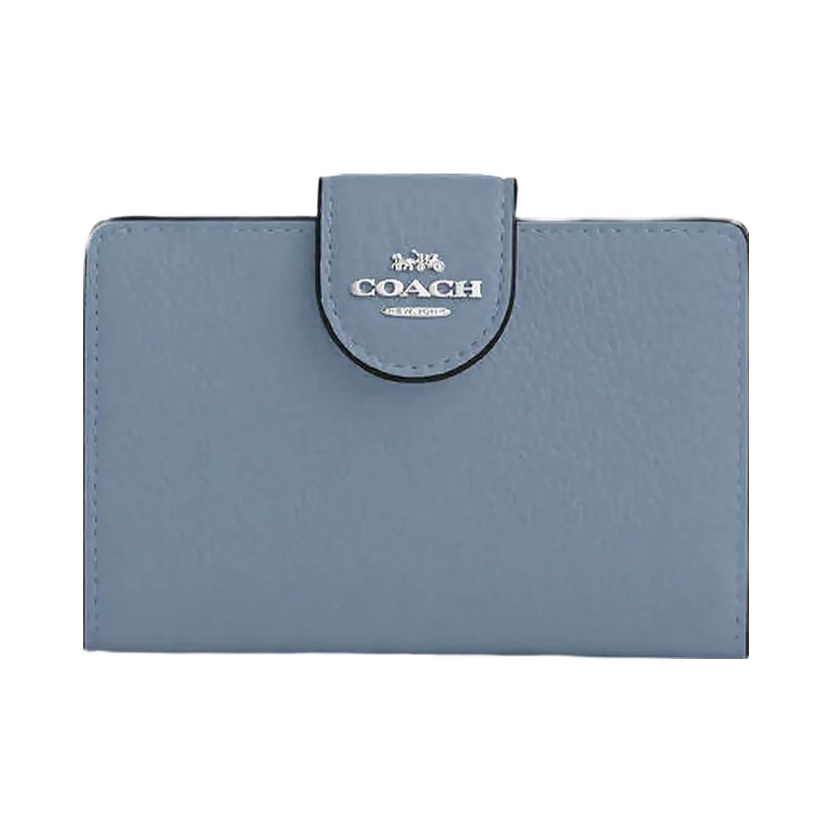 Coach Medium Corner Zip Wallet Pebbled Leather-Sv-Pale Lapis