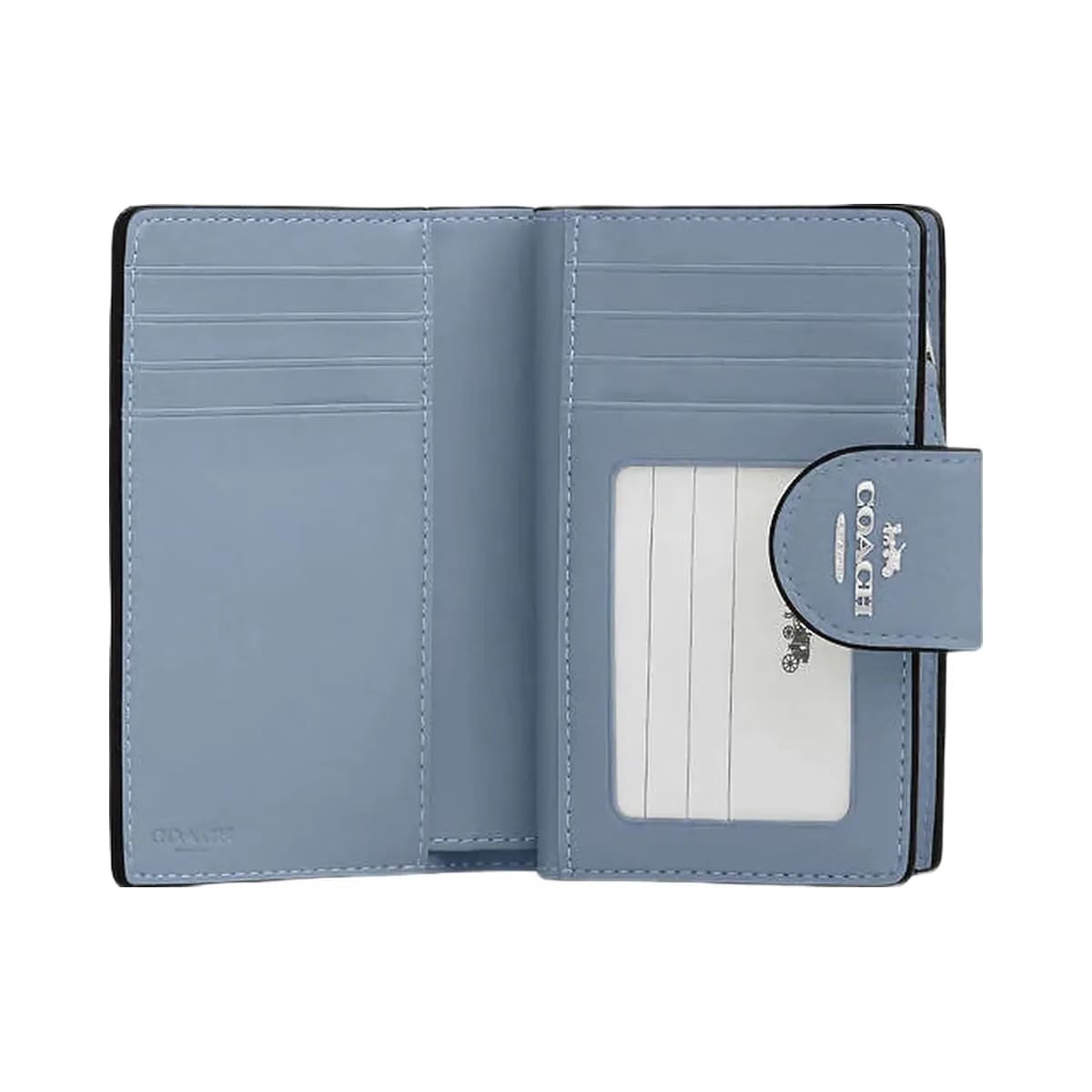 Coach Medium Corner Zip Wallet Pebbled Leather-Sv-Pale Lapis