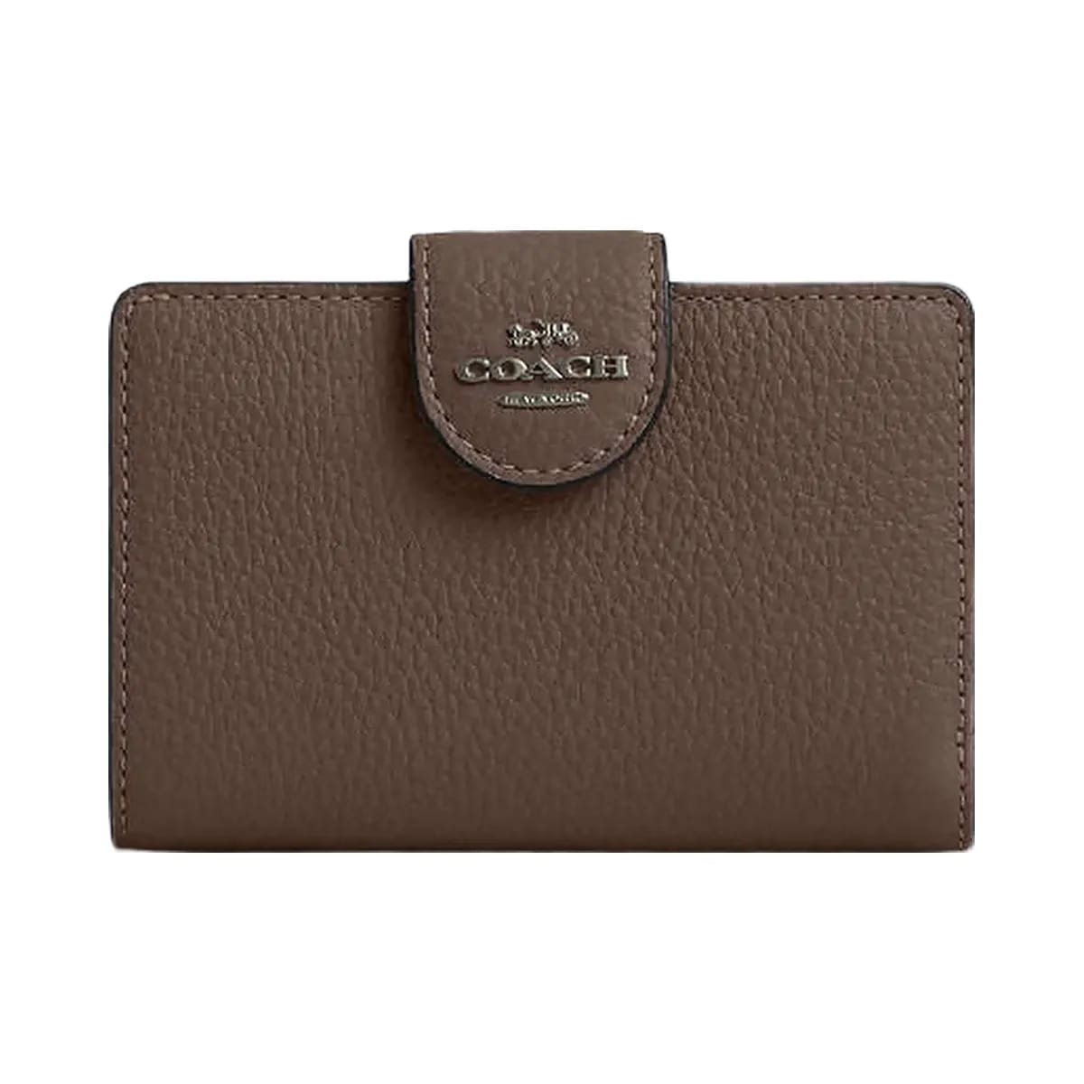Coach Medium Corner Zip Wallet Pebbled Leather-Qb-Dark Stone