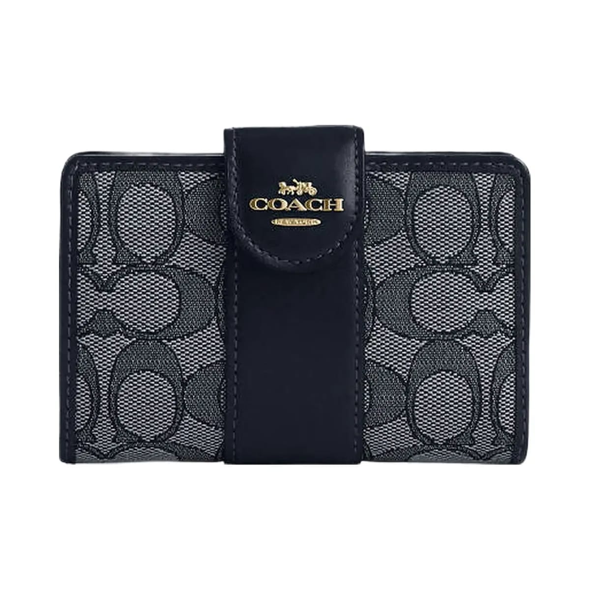 Coach Medium Corner Zip Wallet In Signature Jacquard Signature Jacquard-Gold-Navy-Midnight Navy