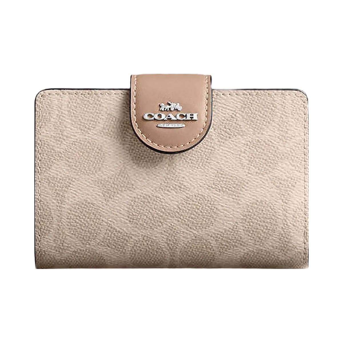 Coach Medium Corner Zip Wallet In Signature Canvas Signature Canvas-Silver-Sand-Taupe