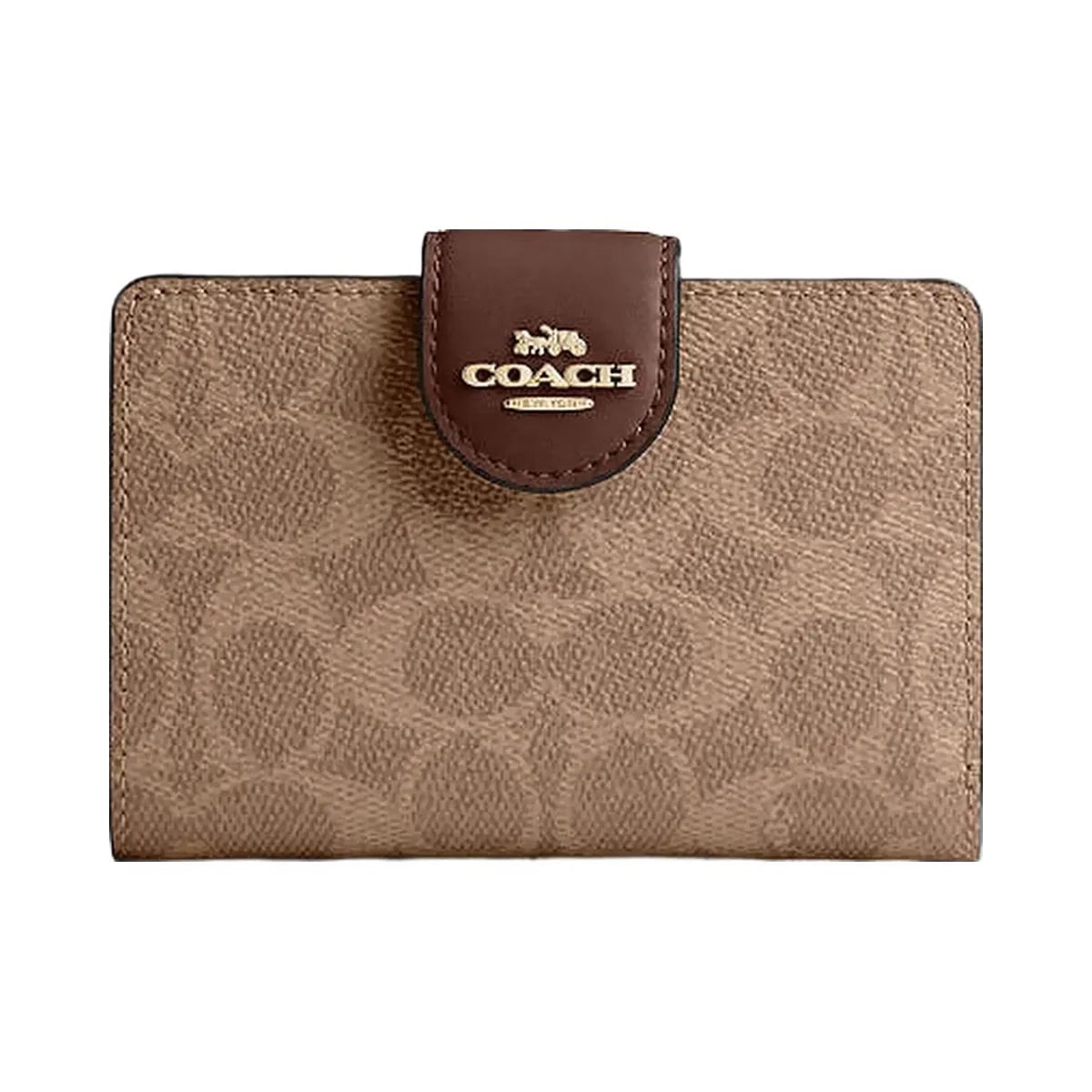 Coach Medium Corner Zip Wallet In Signature Canvas Signature Canvas-Gold-Tan-Brown