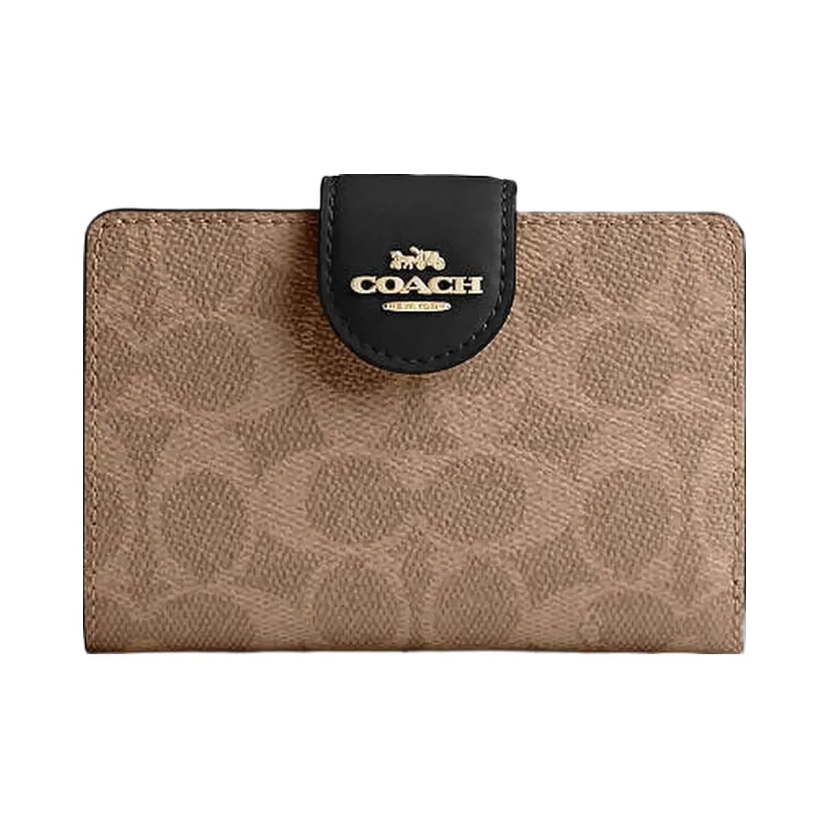 Coach Medium Corner Zip Wallet In Signature Canvas Signature Canvas-Gold-Tan-Black