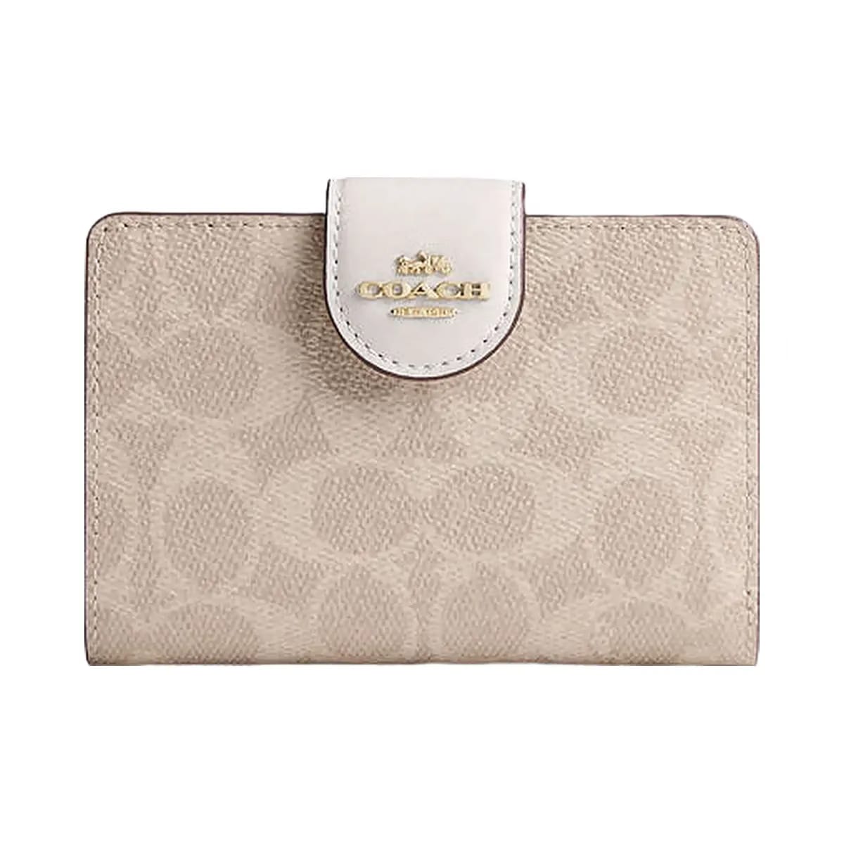 Coach Medium Corner Zip Wallet In Signature Canvas Signature Canvas-Gold-Sand-Chalk