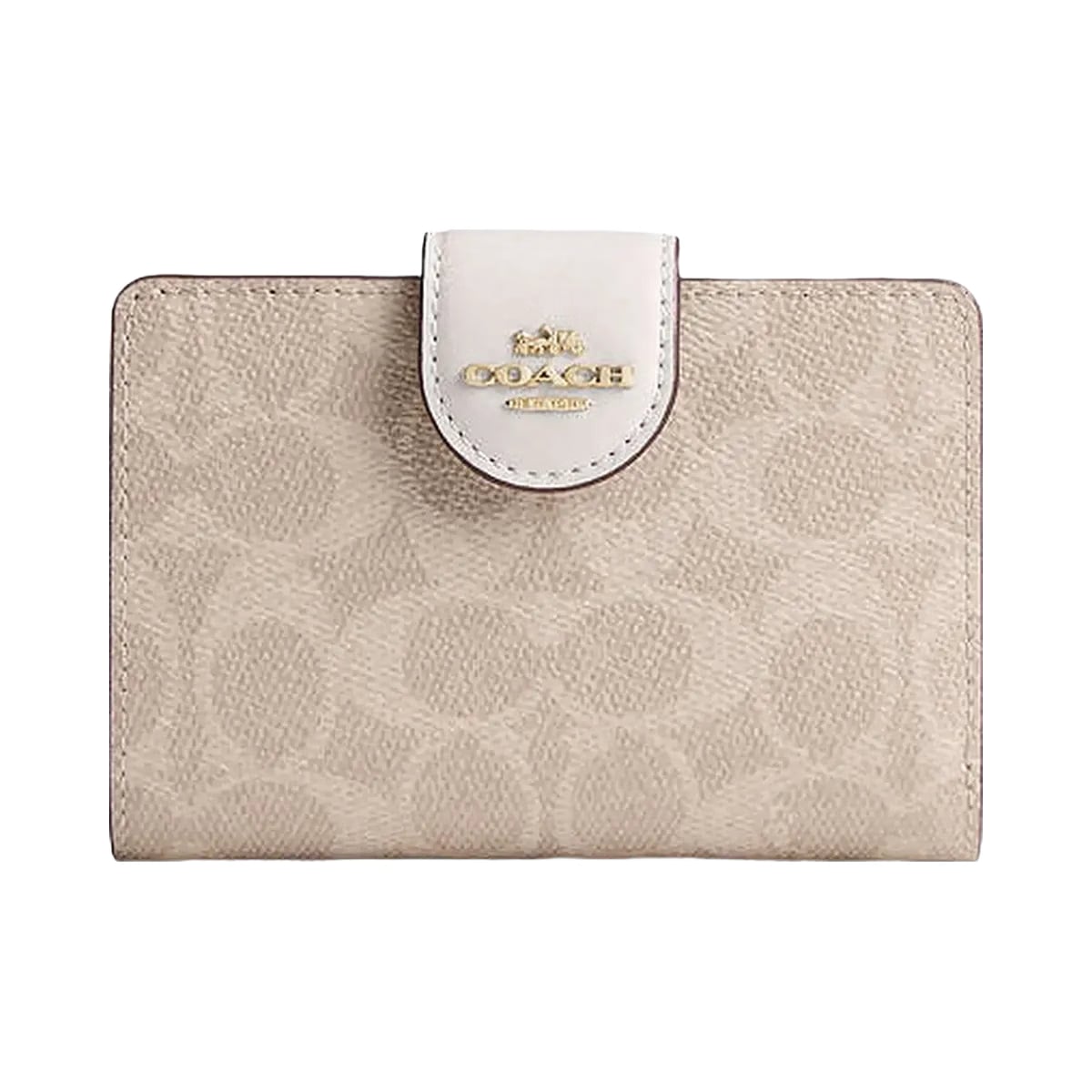 Coach Medium Corner Zip Wallet In Signature Canvas Signature Canvas-Gold-Sand-Chalk