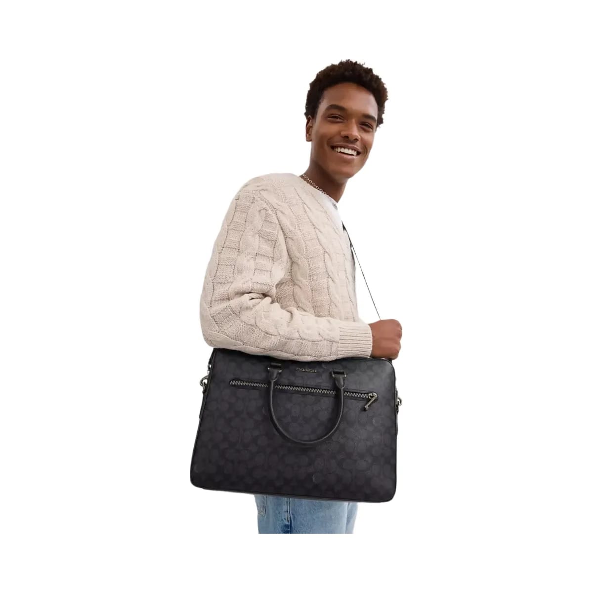 Coach Ethan Slim Brief In Signature Canvas in Gunmetal Charcoal Black