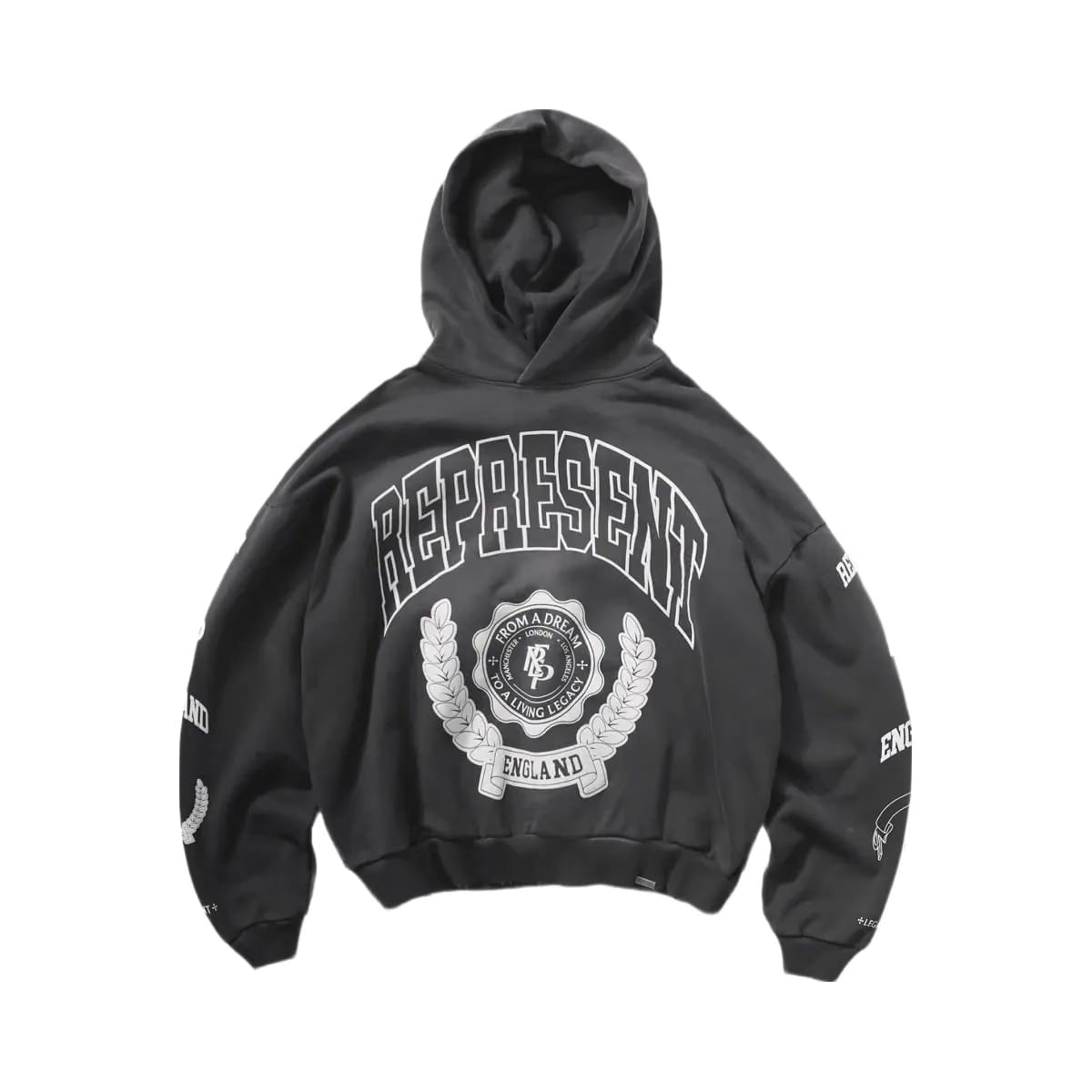 Represent Legacy Crest Hoodie Stained Black