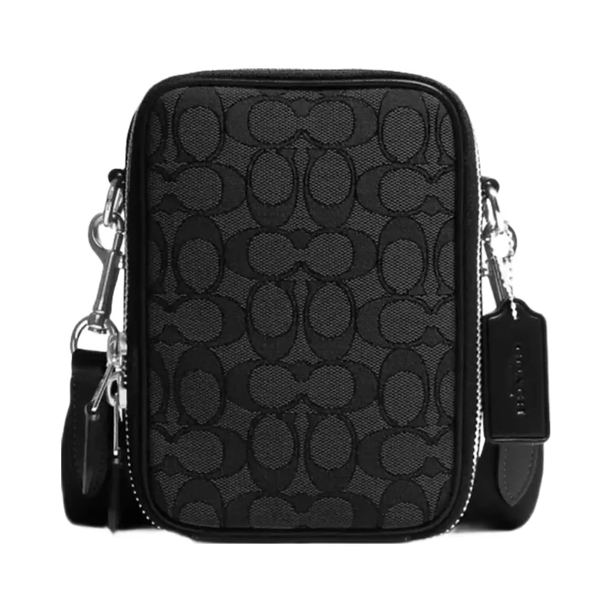 Coach Stanton Crossbody Bag In Signature Jacquard in Silver Charcoal Black