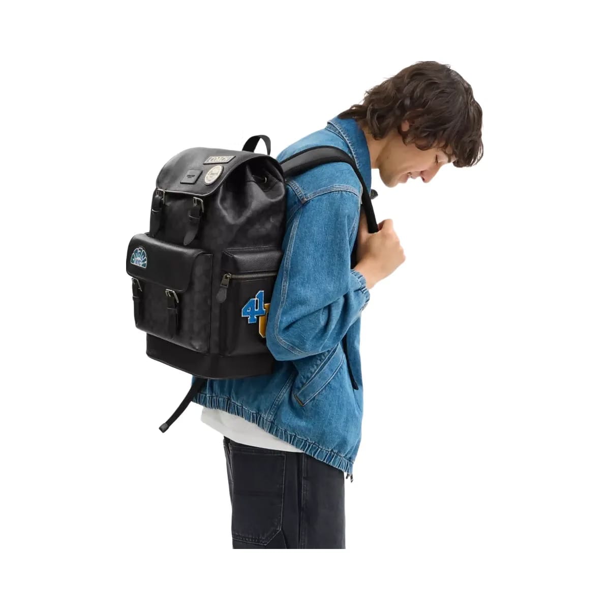 Coach Sprint Backpack In Signature Canvas With Patches in Gunmetal Charcoal Multi
