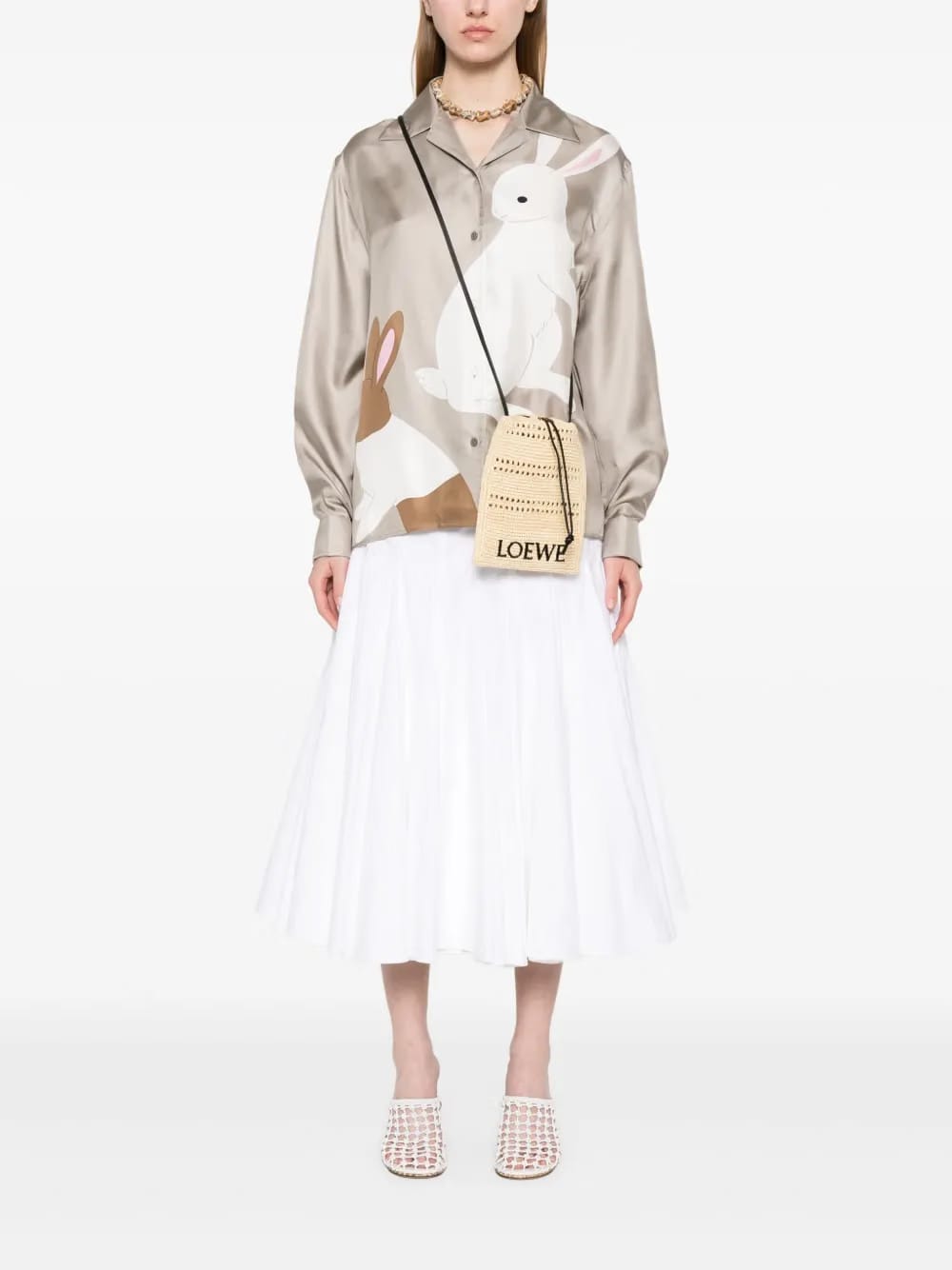 drawstring raffia cross body bag