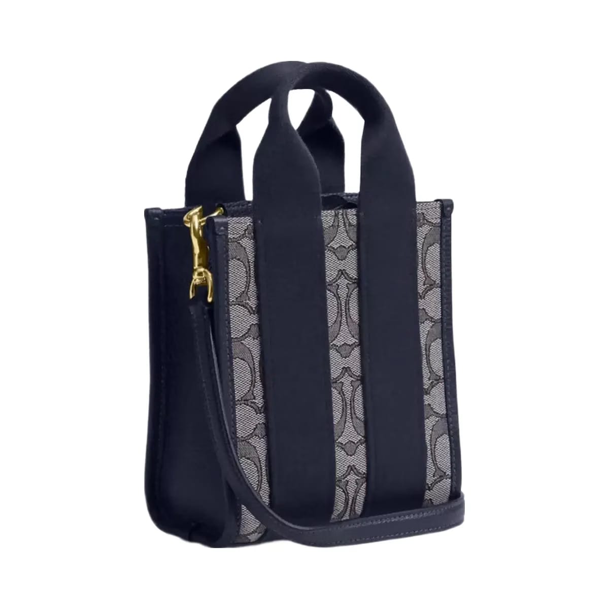 Coach Smith Mini Tote Bag In Signature Jacquard in Gold Navy Midnight Navy