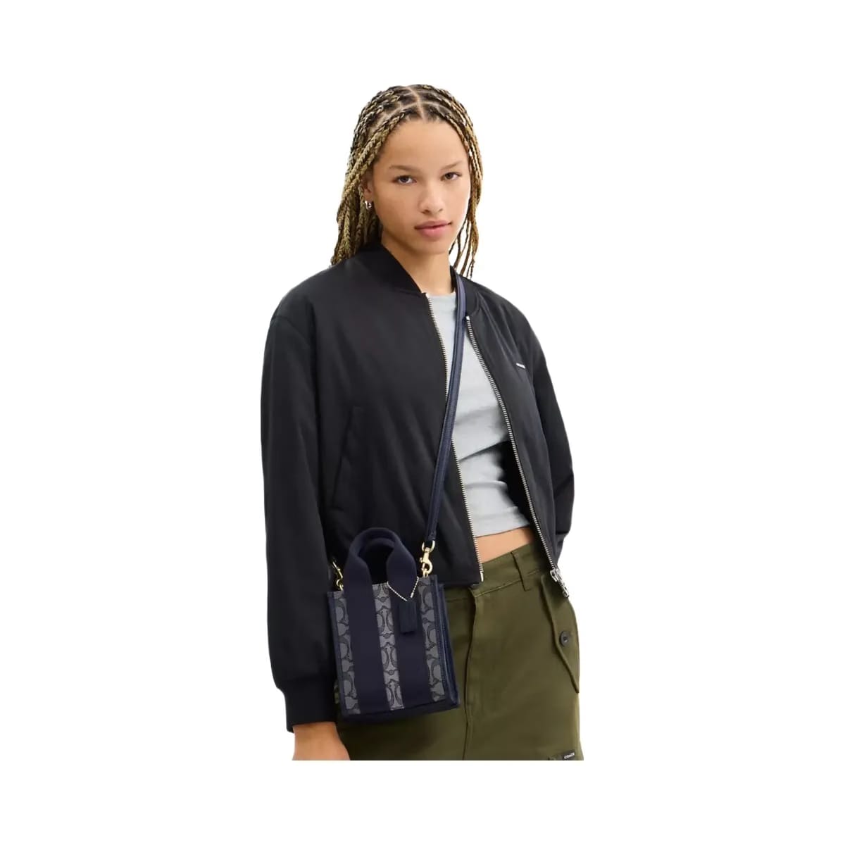 Coach Smith Mini Tote Bag In Signature Jacquard in Gold Navy Midnight Navy