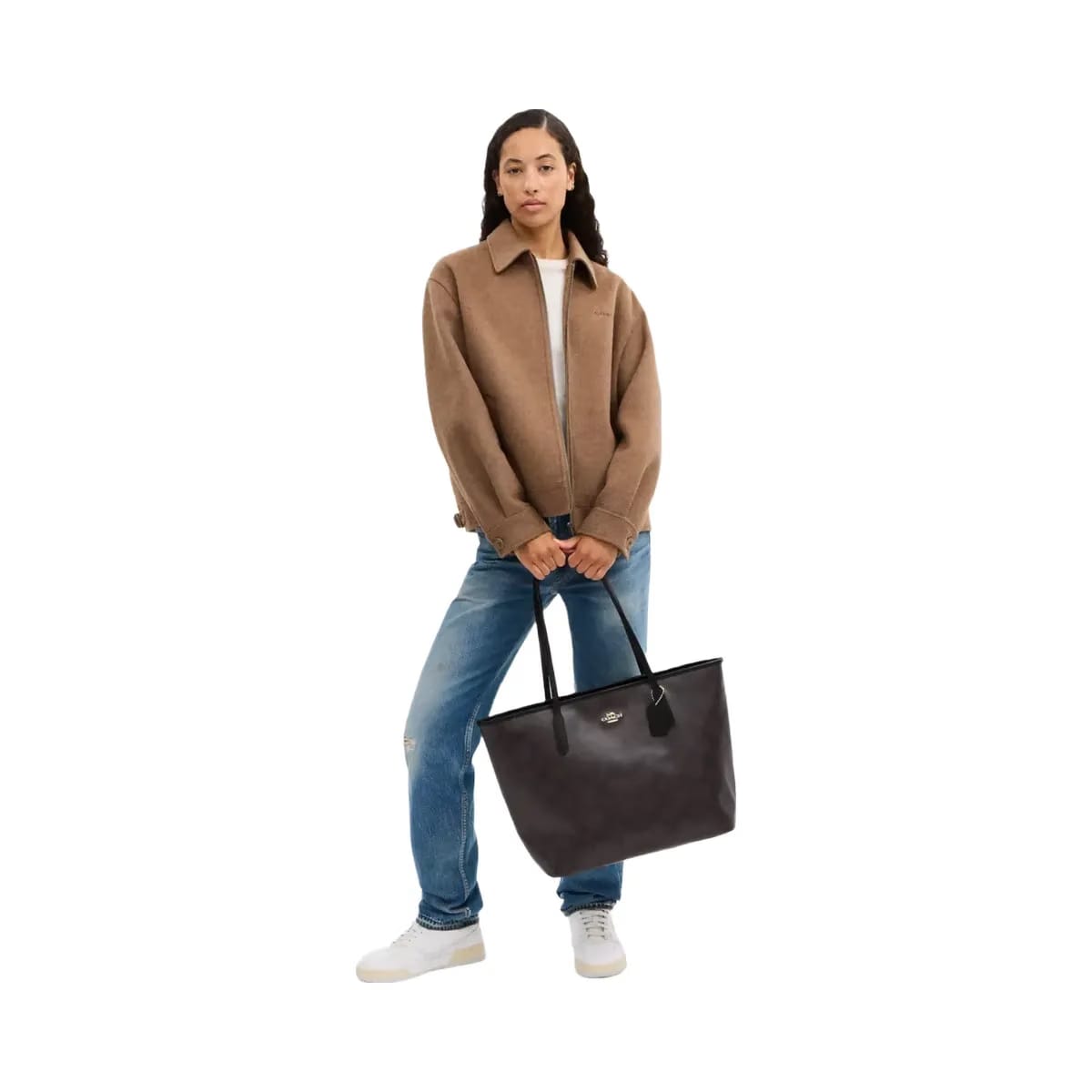Coach Large City Tote Bag In Maxi Signature Canvas in Gold Walnut Black