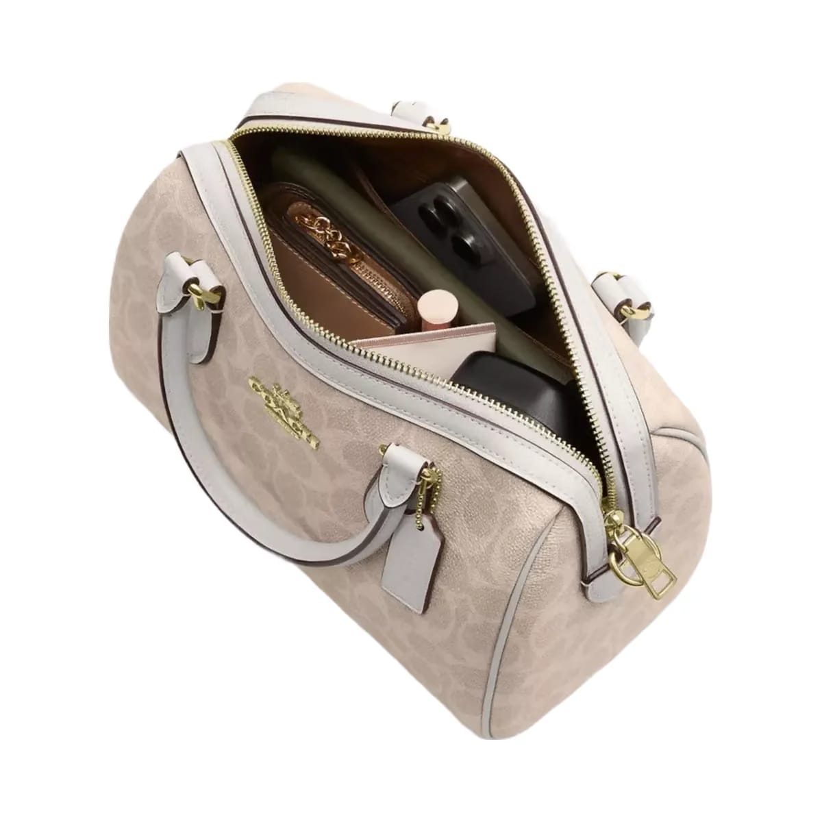 Coach Rowan Satchel Bag In Signature Canvas in Gold Sand Chalk
