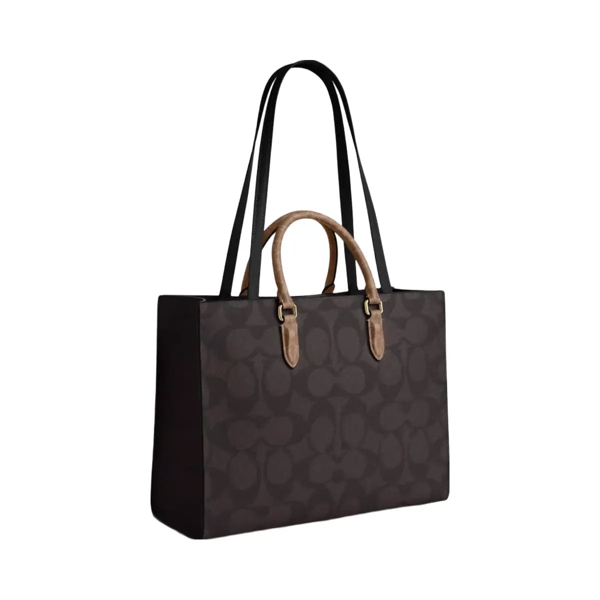 Coach Maggie Tote Bag In Blocked Signature Canvas in Gold Walnut Tan