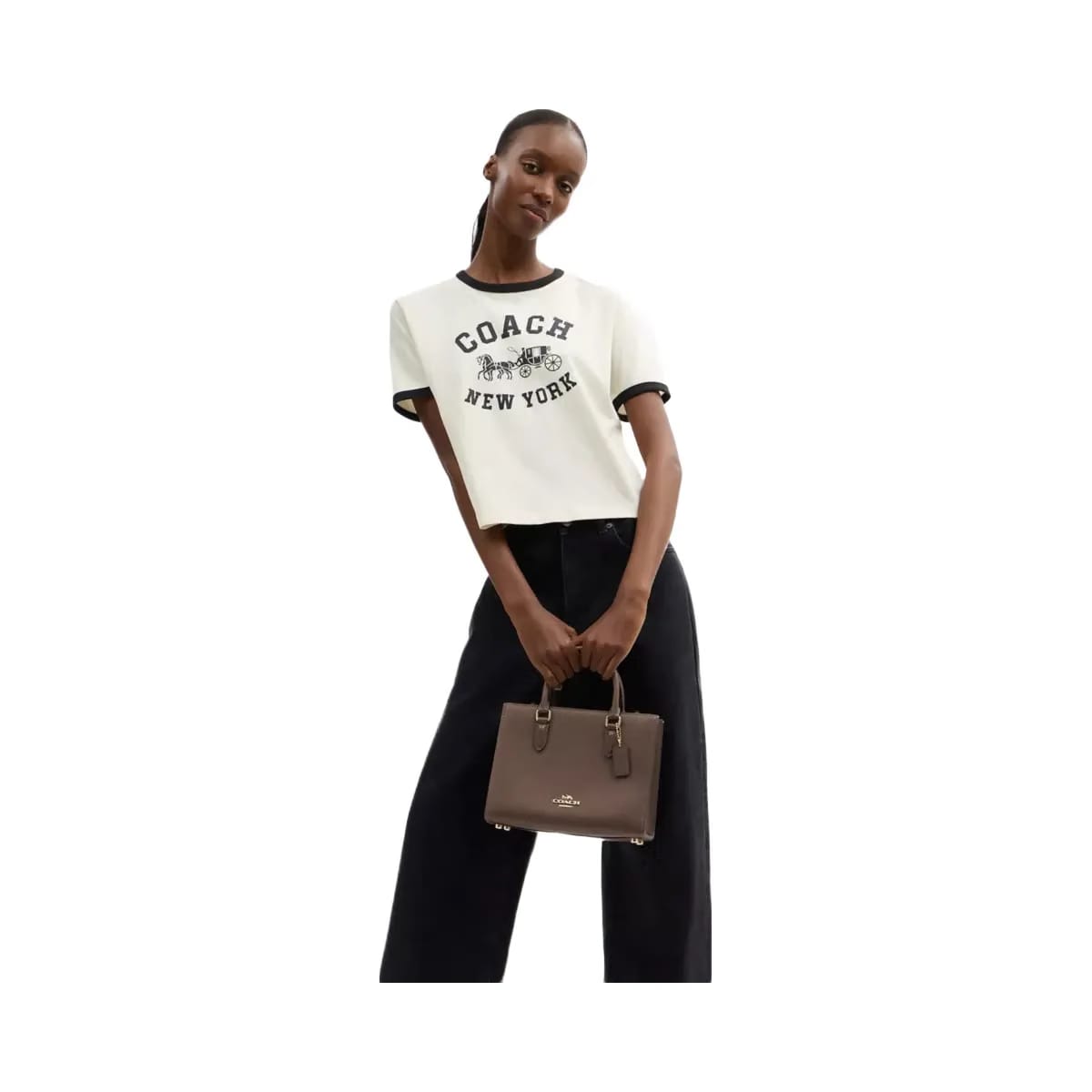 Coach Maggie Small Tote Bag Pebbled Leather-Gold-Dark Stone