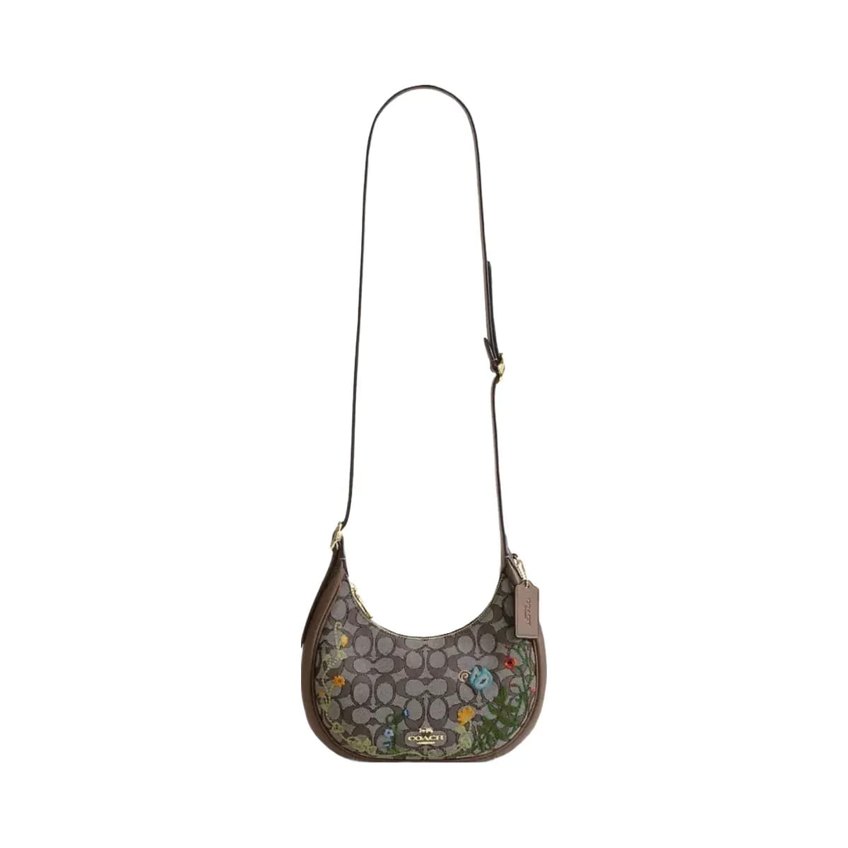 Coach Emily Shoulder Bag In Signature Jacquard With Floral Embroidery in Gold Oak Multi