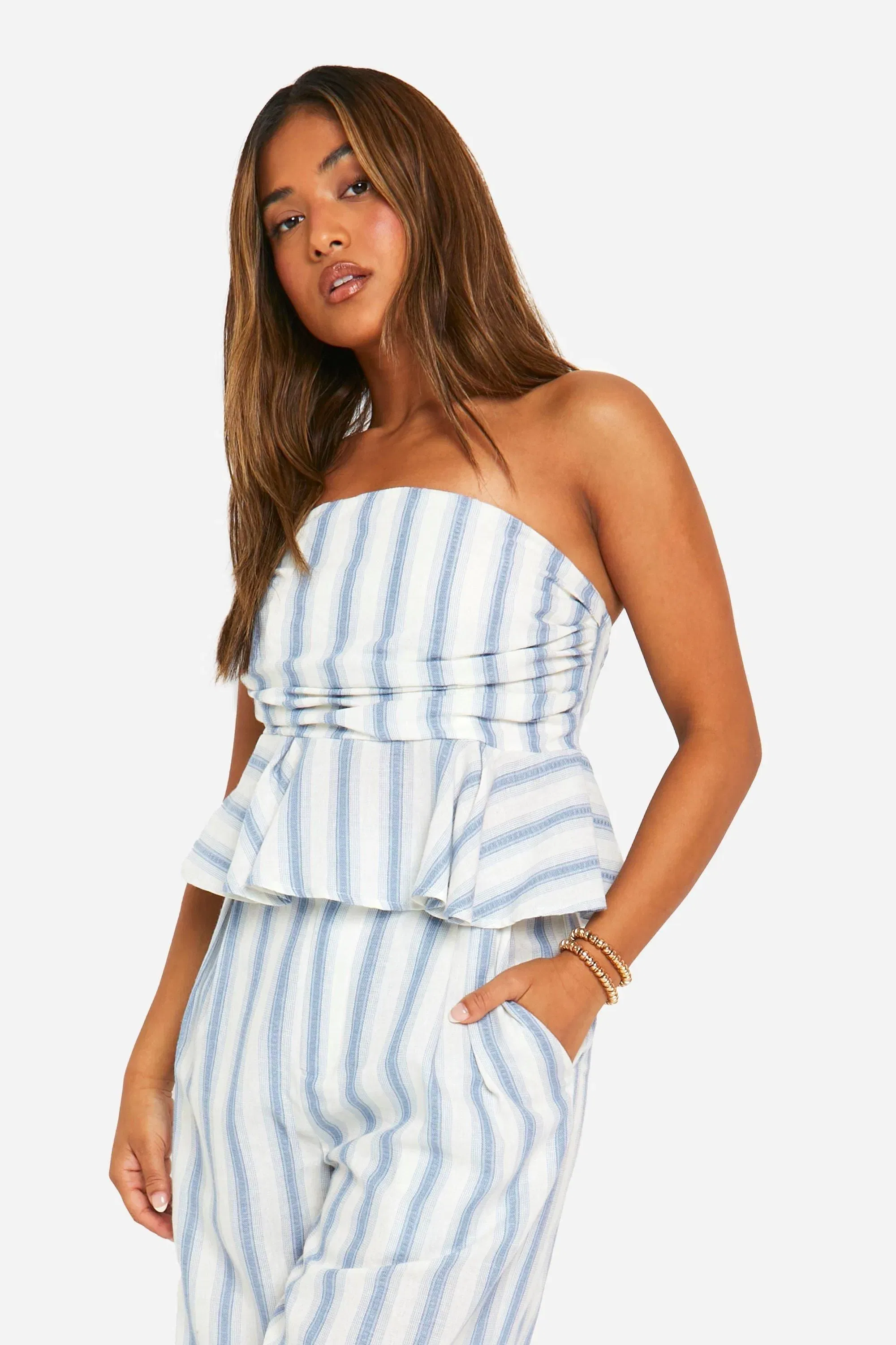 Petite Stripe Draped Bandeau Top
