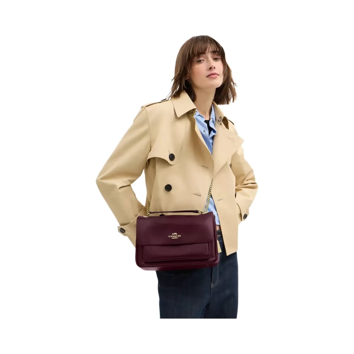 Coach Elodie Crossbody Bag in Gold Dark Wine