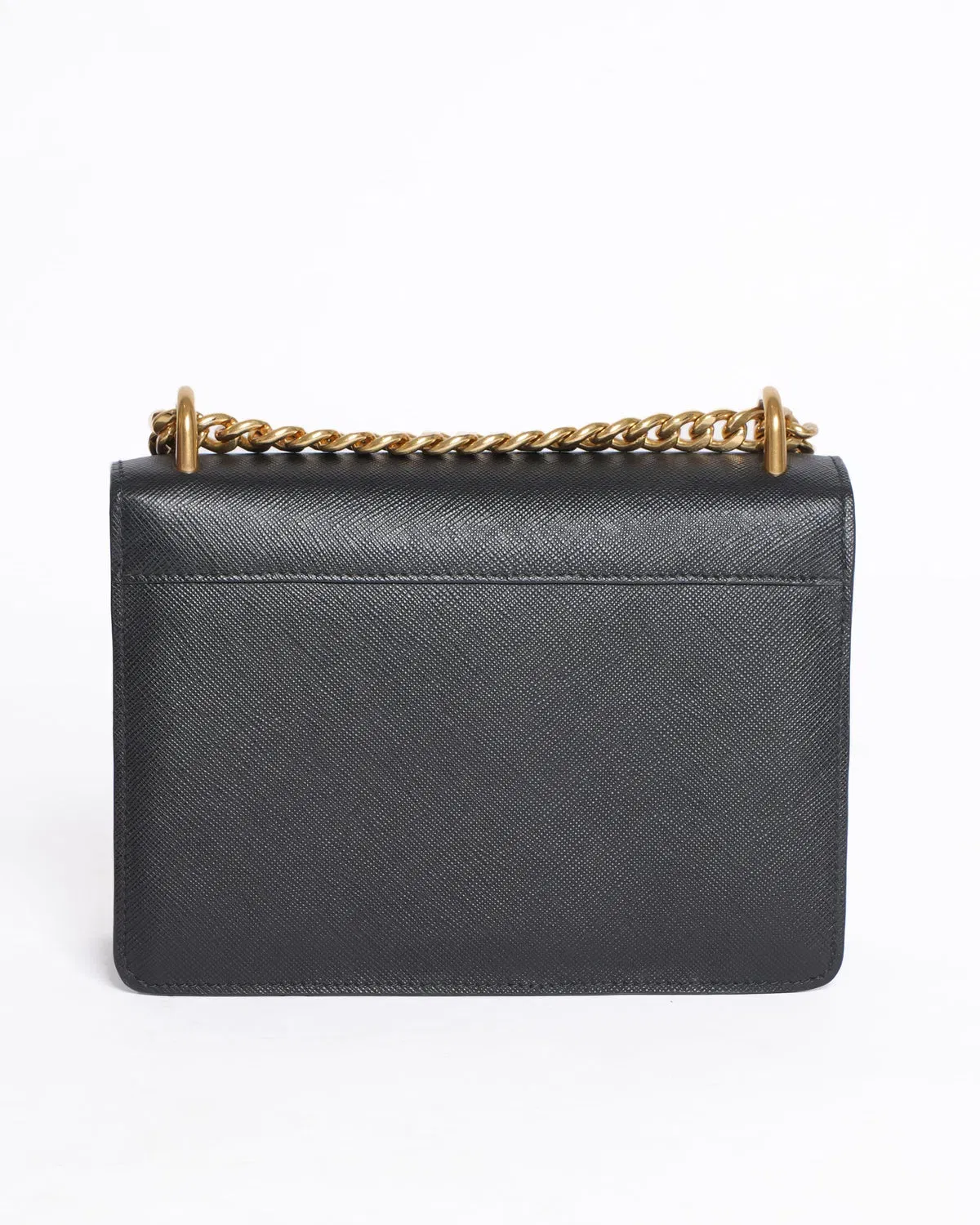 Prada Saffiano Leather Flap Chain Crossbody Bag in Black