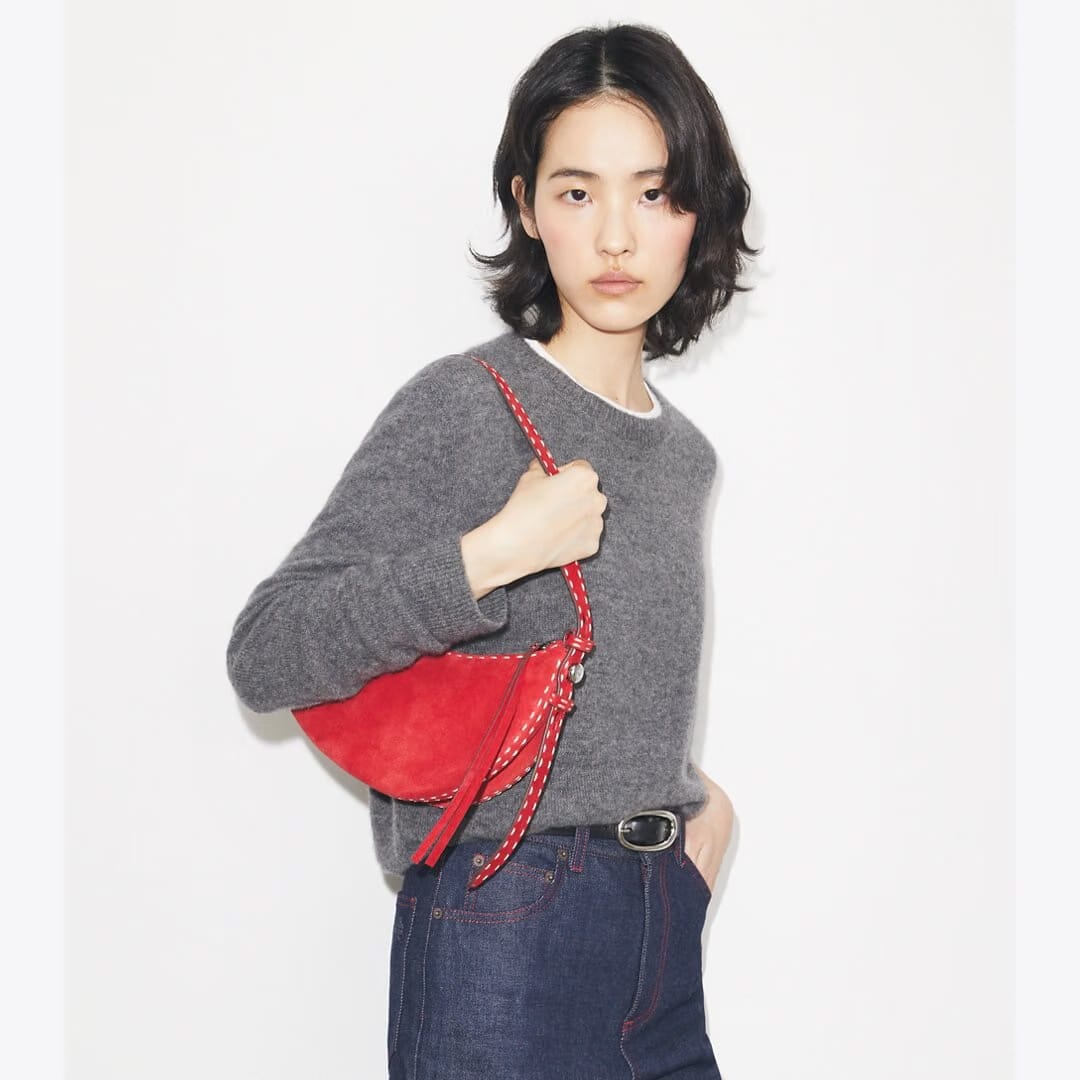Tory Burch Romy Suede Half Moon Bag Toucan Red