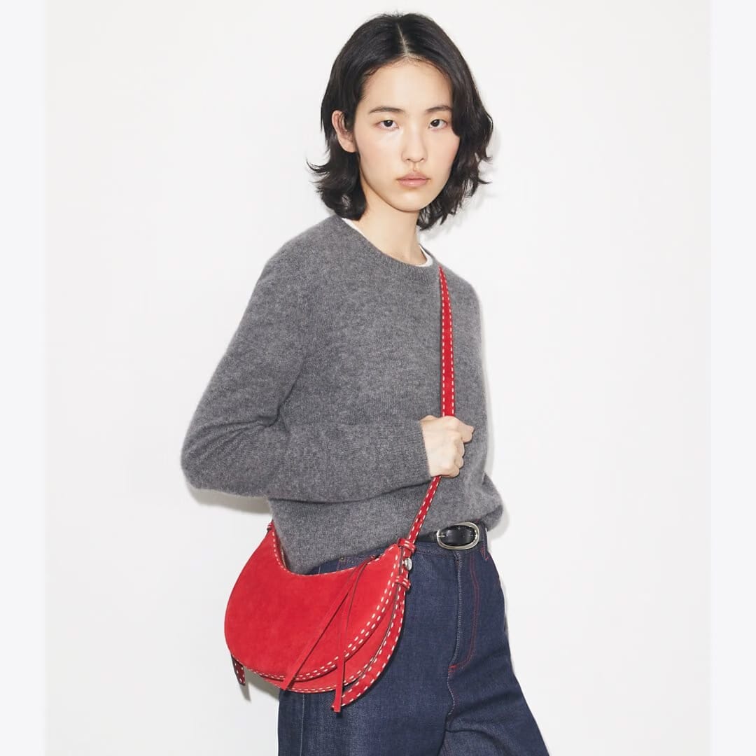 Tory Burch Romy Suede Half Moon Bag Toucan Red