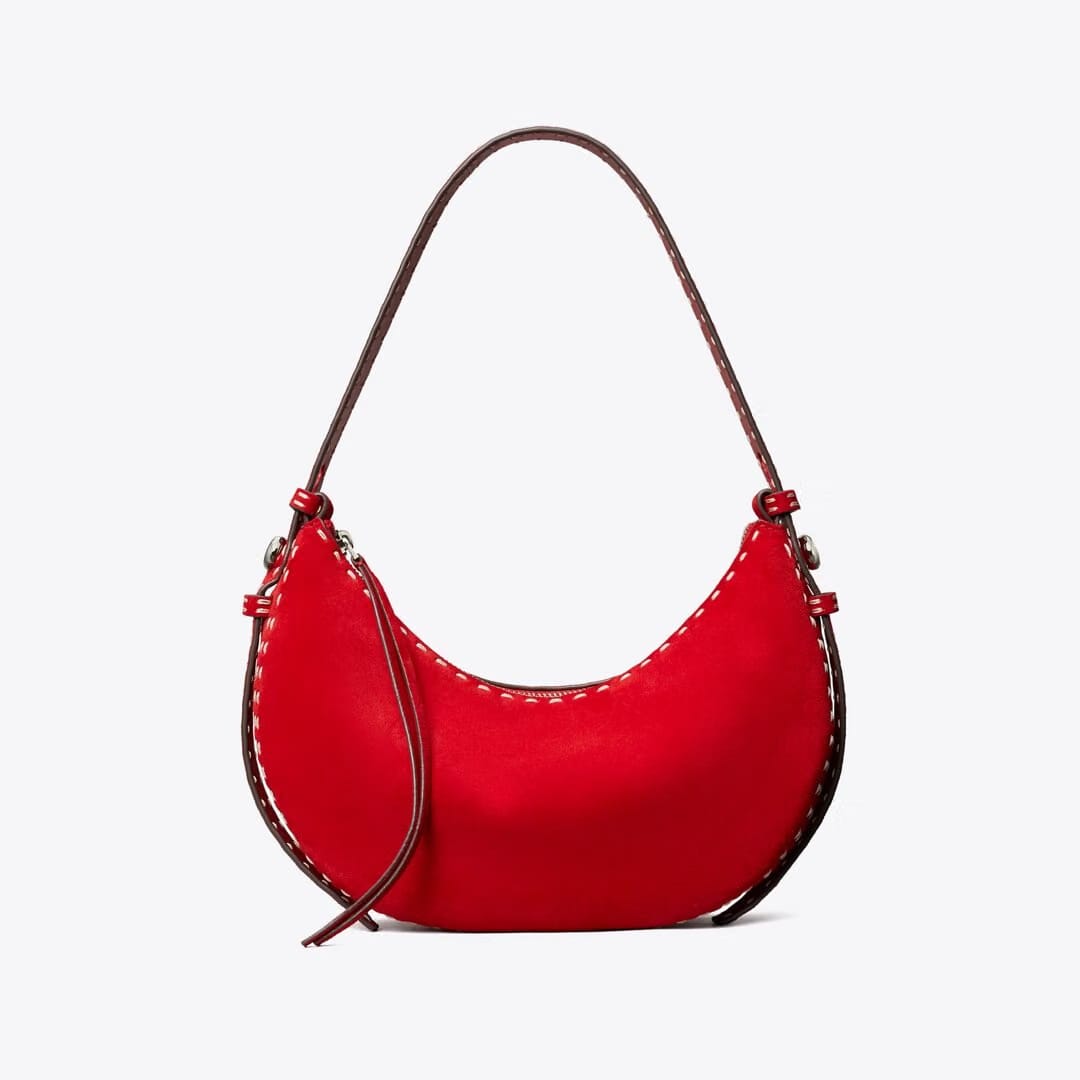 Tory Burch Romy Suede Half Moon Bag Toucan Red