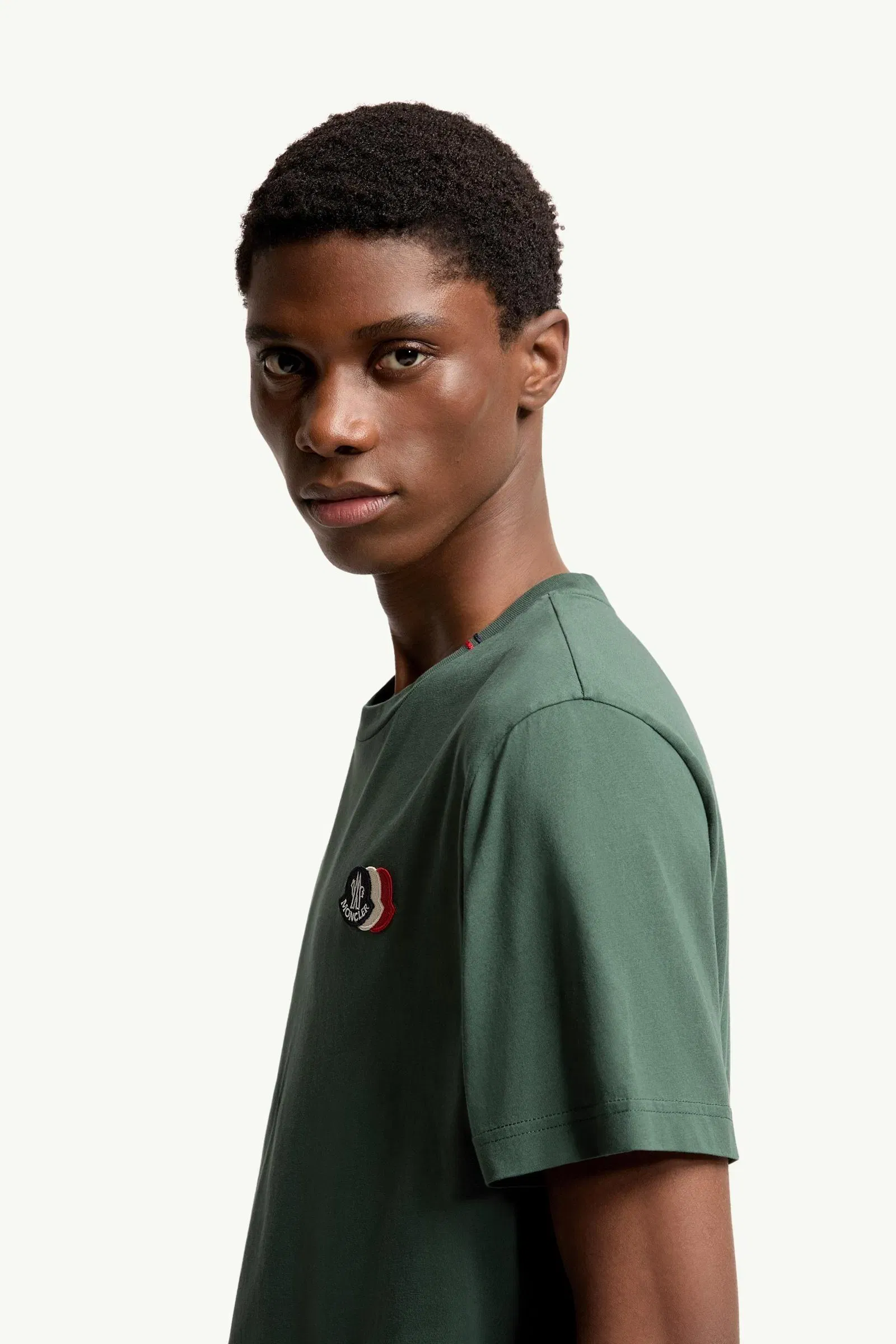Moncler Embroidered Tricolor Logo Cotton T-Shirt Emerald Green Emerald Green