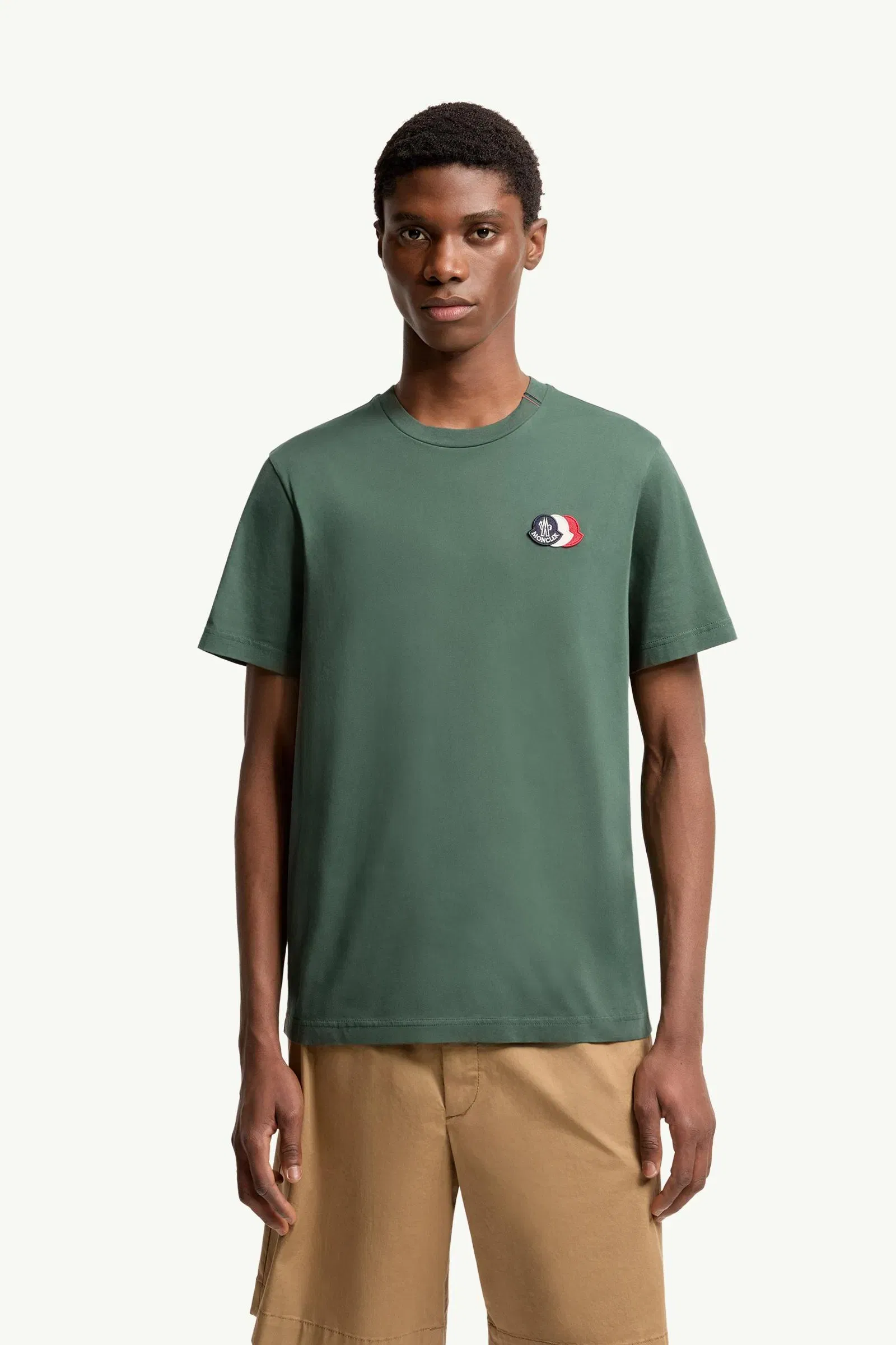 Moncler Embroidered Tricolor Logo Cotton T-Shirt Emerald Green Emerald Green